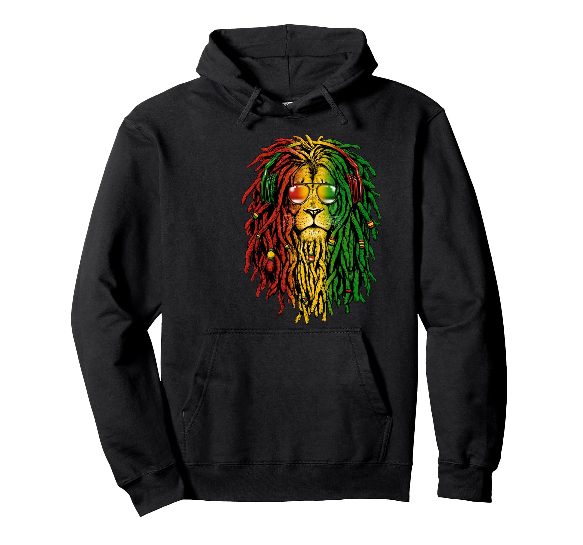 Rasta Reggae Lion Sunglasses Art Gift Hoodie - Casual Everyday Wear Unisex - T-Shirt, Sweatshirt, Hoodie