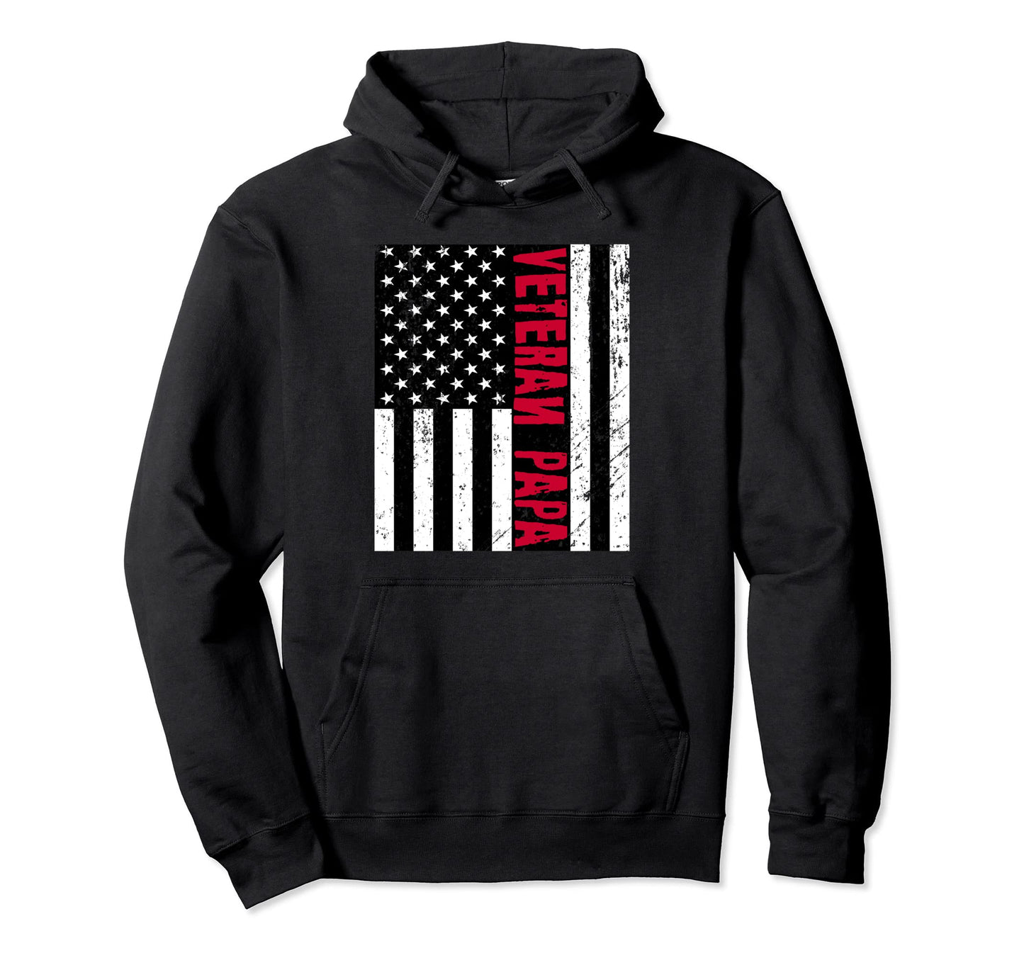 Distressed Us Flag Veteran Papa Red Hoodie - Minimalist Print Unisex - T-Shirt, Sweatshirt, Hoodie