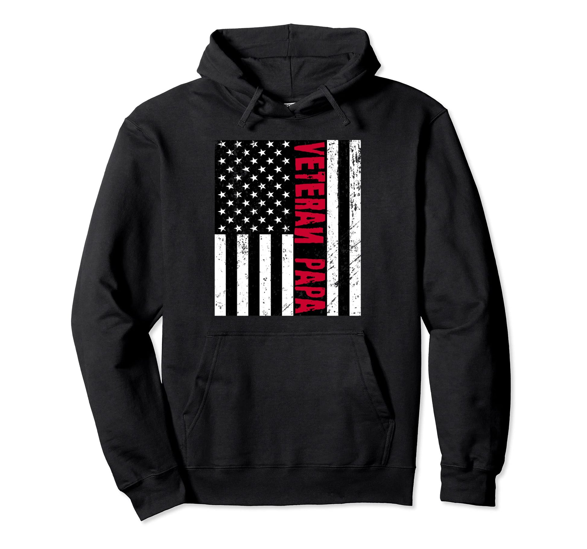 Distressed Us Flag Veteran Papa Red Hoodie - Minimalist Print Unisex - T-Shirt, Sweatshirt, Hoodie