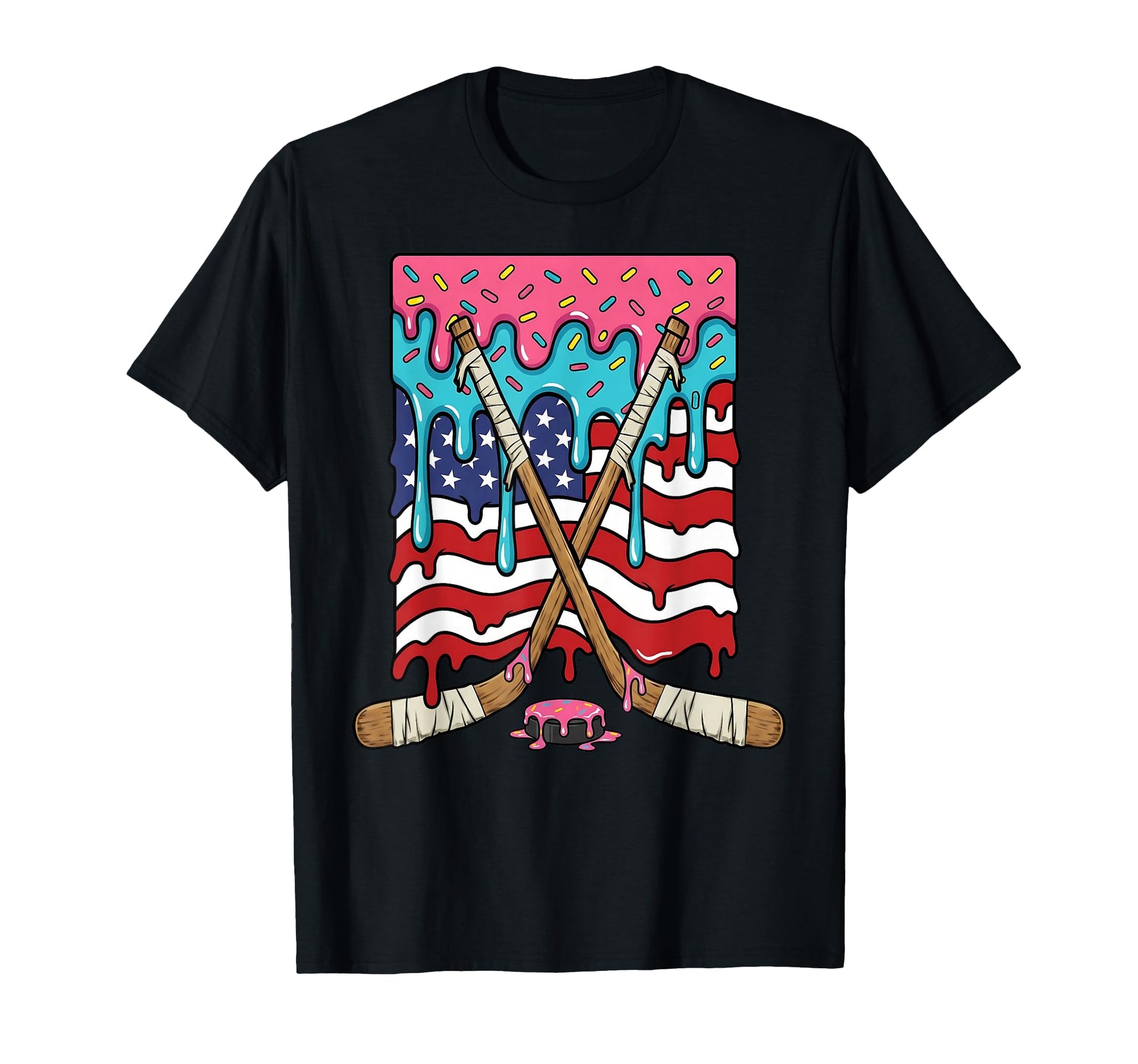 Ice Hockey Ice Cream Drip American T-Shirt - Casual Everyday Wear Unisex - T-Shirt, Sweatshirt, Hoodie
