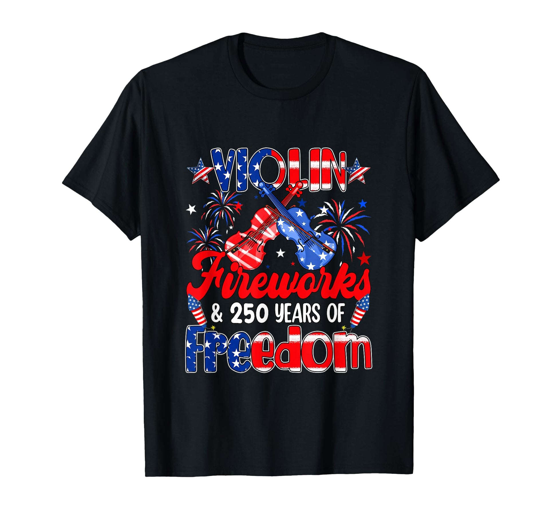 Violin Fireworks And 250Th Freedom T-Shirt - Custom Art Print for Adults - T-Shirt, Sweatshirt, Hoodie