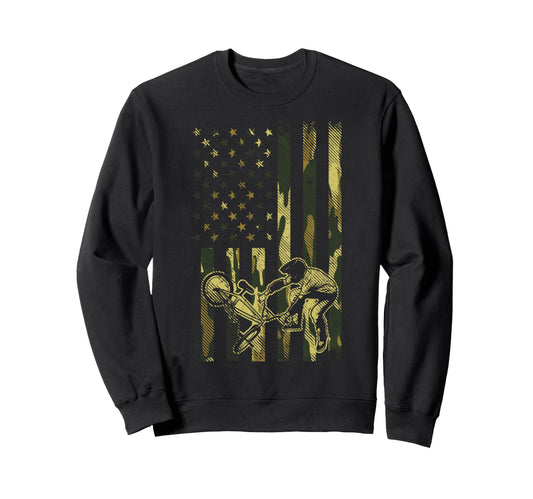 Camo American Flag Bmx Bicycle Sweatshirt - Novelty Apparel Men Women - T-Shirt, Sweatshirt, Hoodie