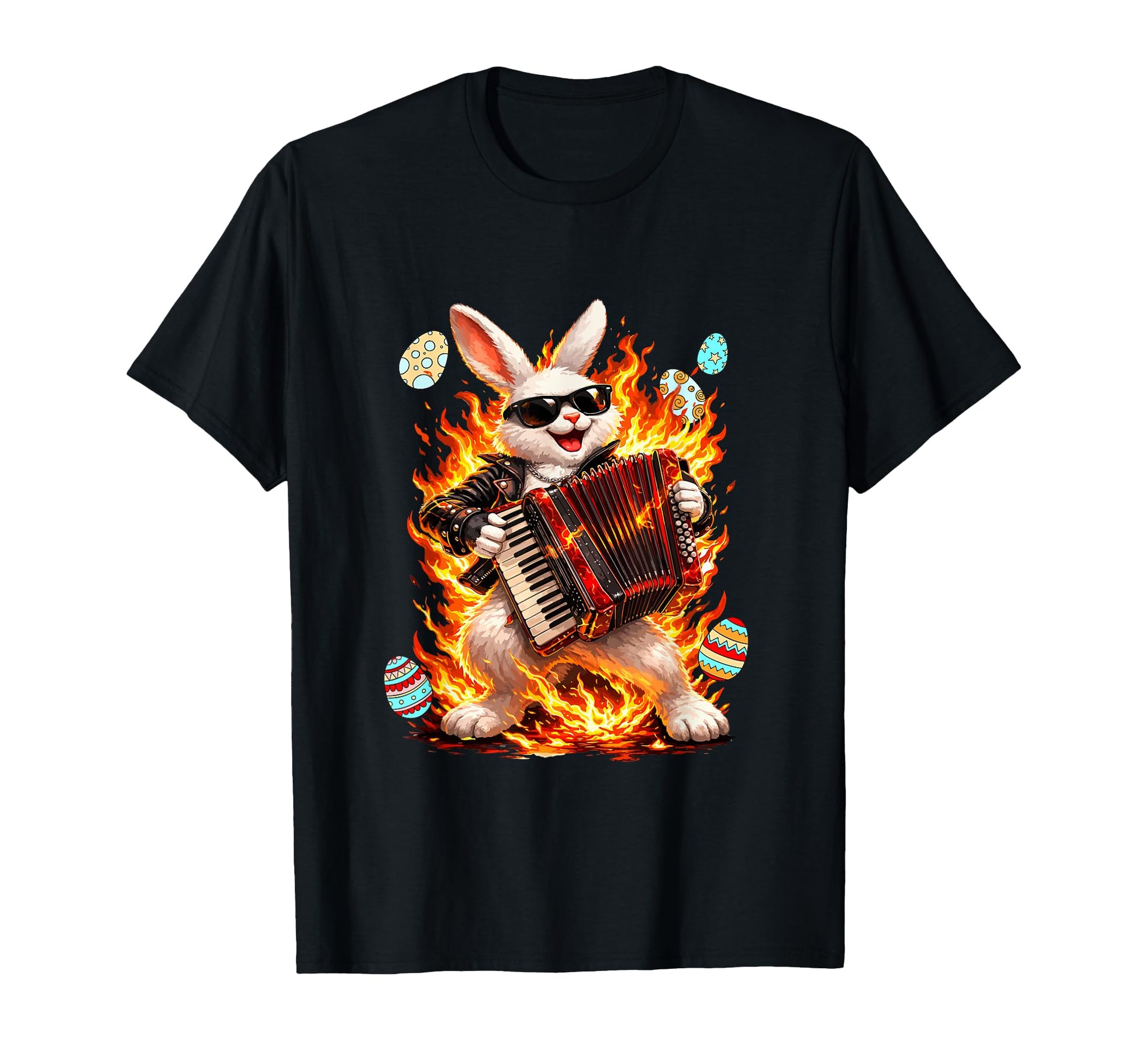 Easter Bunny Playing Accordion T-Shirt - Novelty Apparel for Adults - T-Shirt, Sweatshirt, Hoodie