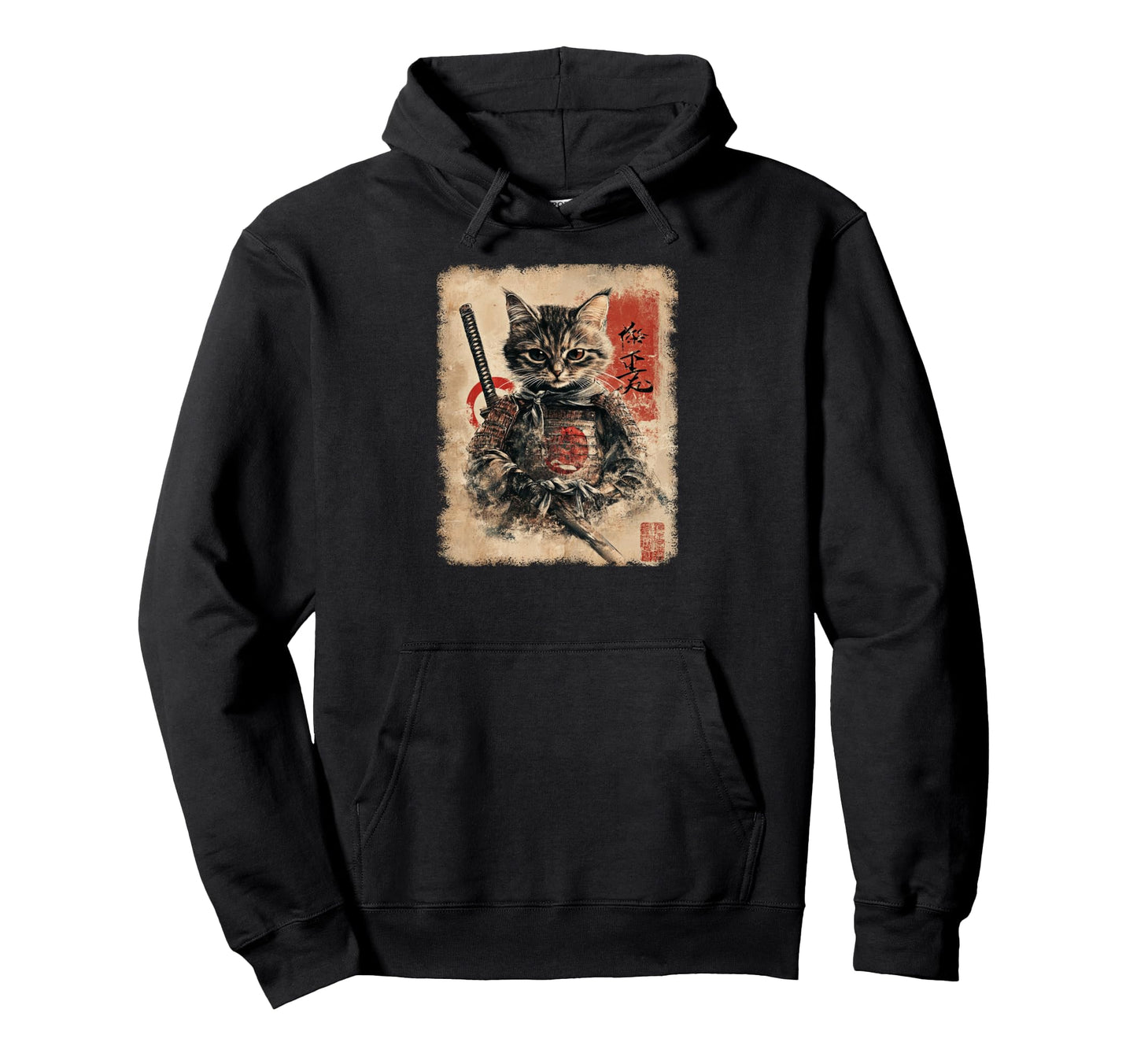 Japanese Samurai Kitten Kawaii Ninja Hoodie - Minimalist Print Men Women - T-Shirt, Sweatshirt, Hoodie