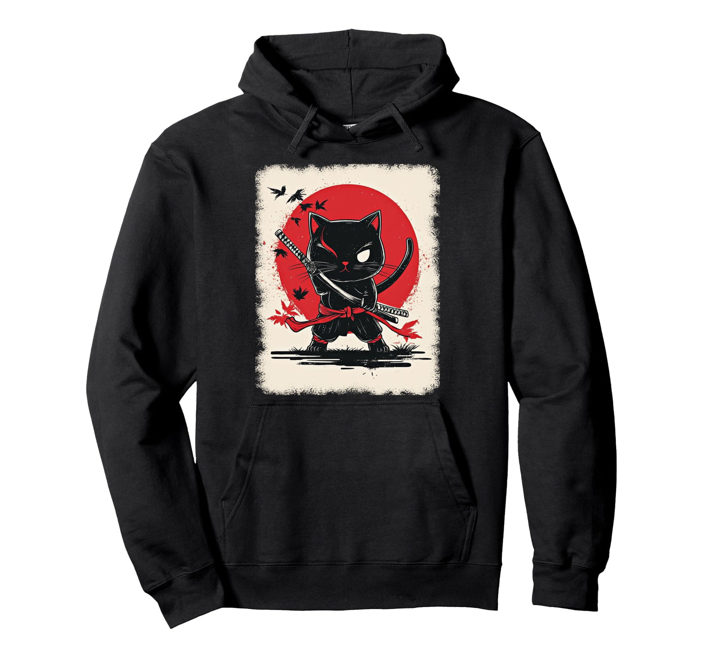 Japanese Samurai Kitten Kawaii Ninja Cat Hoodie - Minimalist Print Unisex - T-Shirt, Sweatshirt, Hoodie
