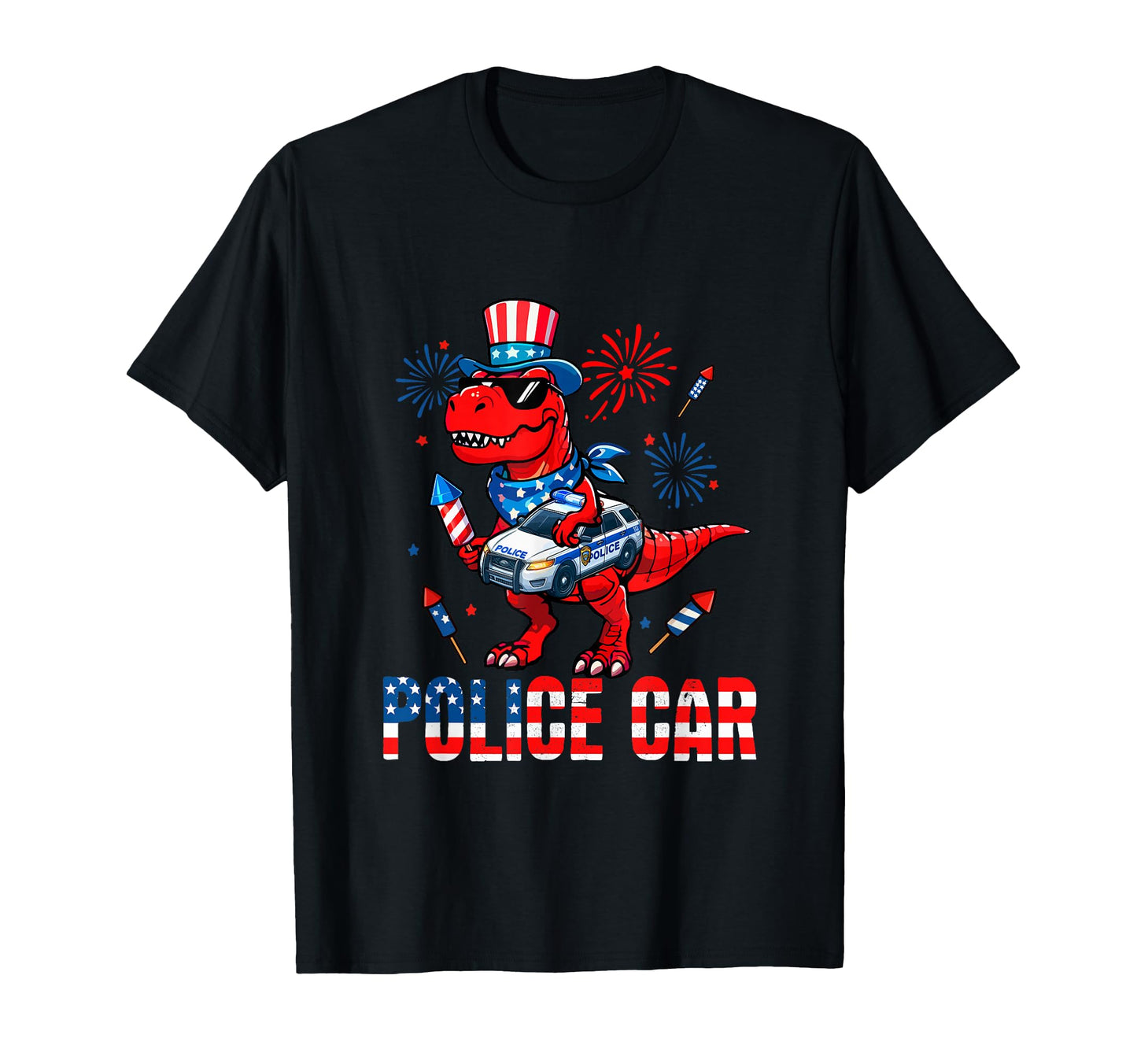 Police Car T Rex Sunglasses 4Th July T-Shirt - Streetwear Style Men Women - T-Shirt, Sweatshirt, Hoodie