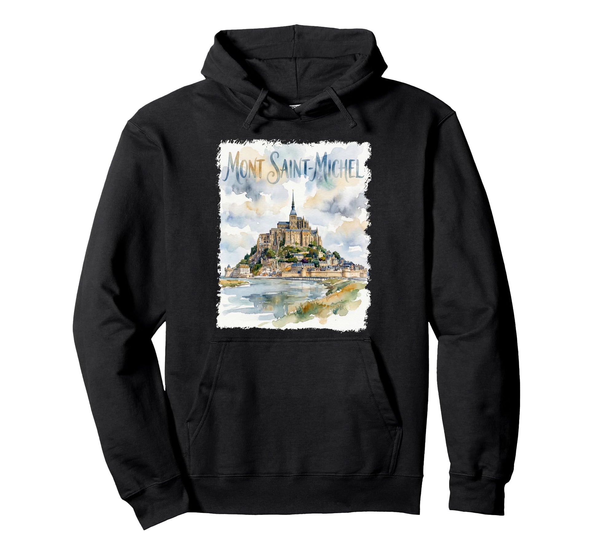 Mont Saint Michel France Watercolor Hoodie - Novelty Apparel for Adults - T-Shirt, Sweatshirt, Hoodie