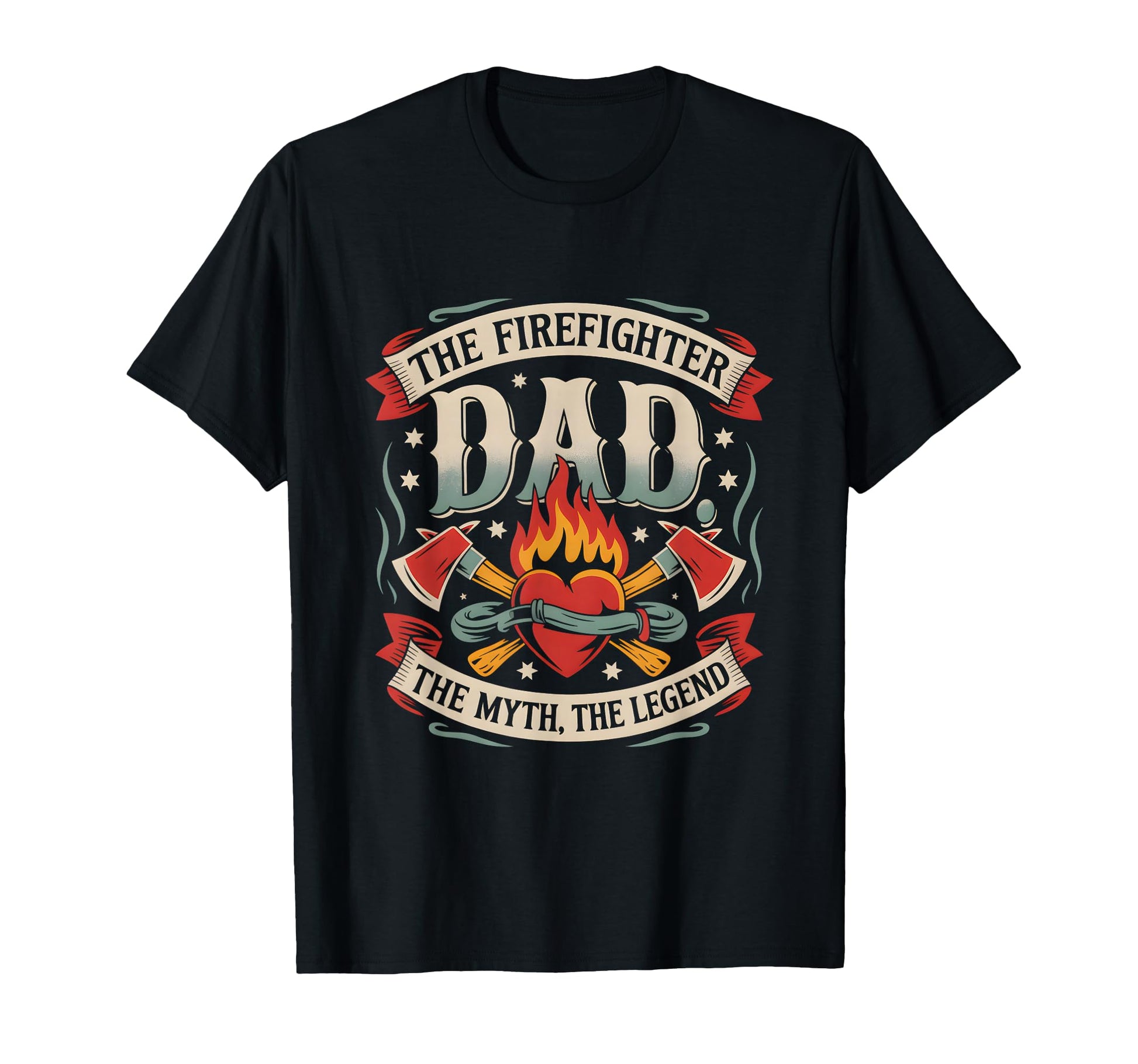 Firefighter Dad Myth Legend Heart T-Shirt - Aesthetic Graphic for Adults - T-Shirt, Sweatshirt, Hoodie
