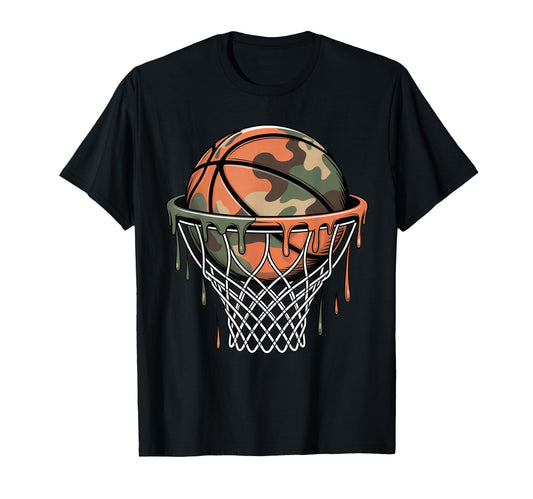 Camo Basketball Hoop Drip Camouflage T-Shirt - Minimalist Print Men Women - T-Shirt, Sweatshirt, Hoodie