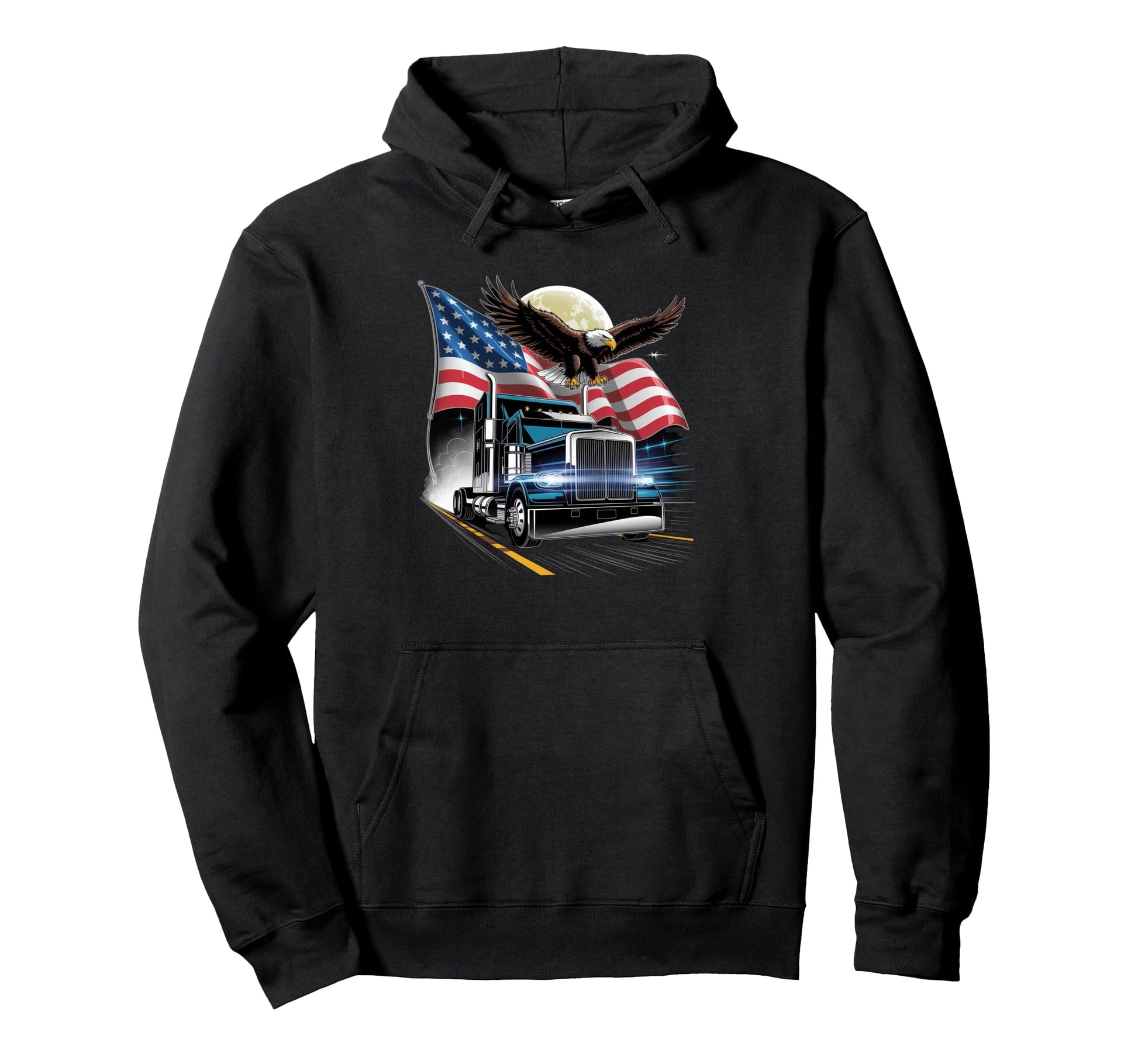 American Flag Trucker Dad Big Rig Trailer Hoodie - Graphic Print Men Women - T-Shirt, Sweatshirt, Hoodie