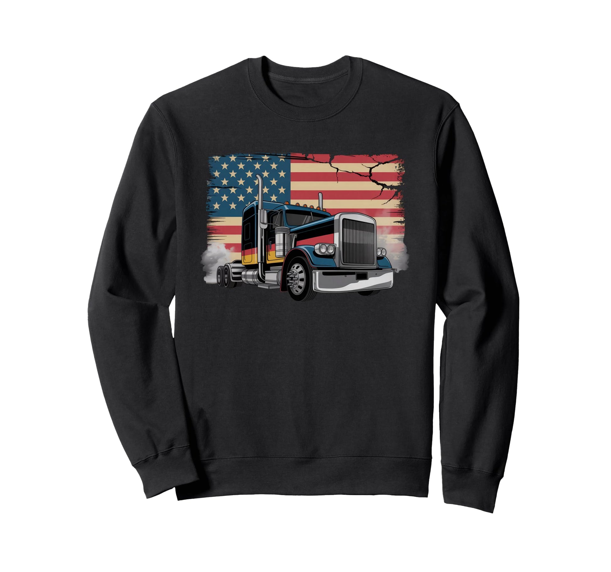 American Flag Trucker Dad Big Rig Sweatshirt - Unique Graphic Men Women - T-Shirt, Sweatshirt, Hoodie