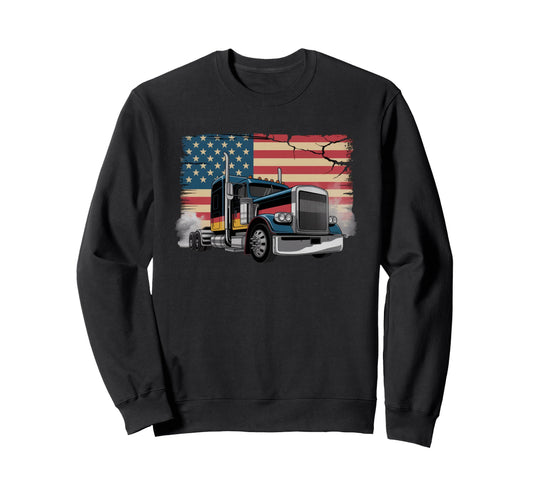 American Flag Trucker Dad Big Rig Sweatshirt - Unique Graphic Men Women - T-Shirt, Sweatshirt, Hoodie