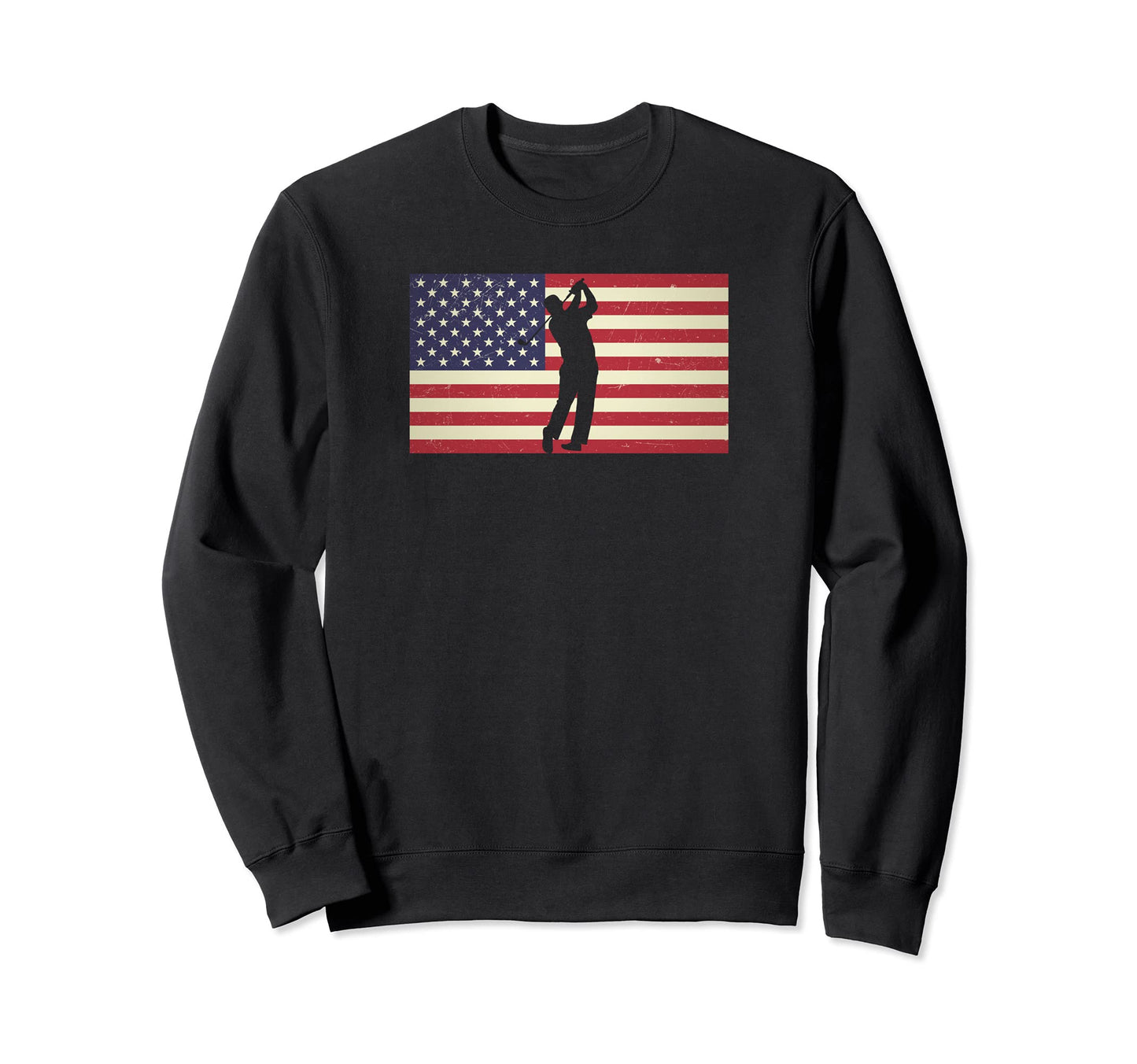 Distressed American Flag Golf Swing Sweatshirt - Streetwear Style Unisex - T-Shirt, Sweatshirt, Hoodie
