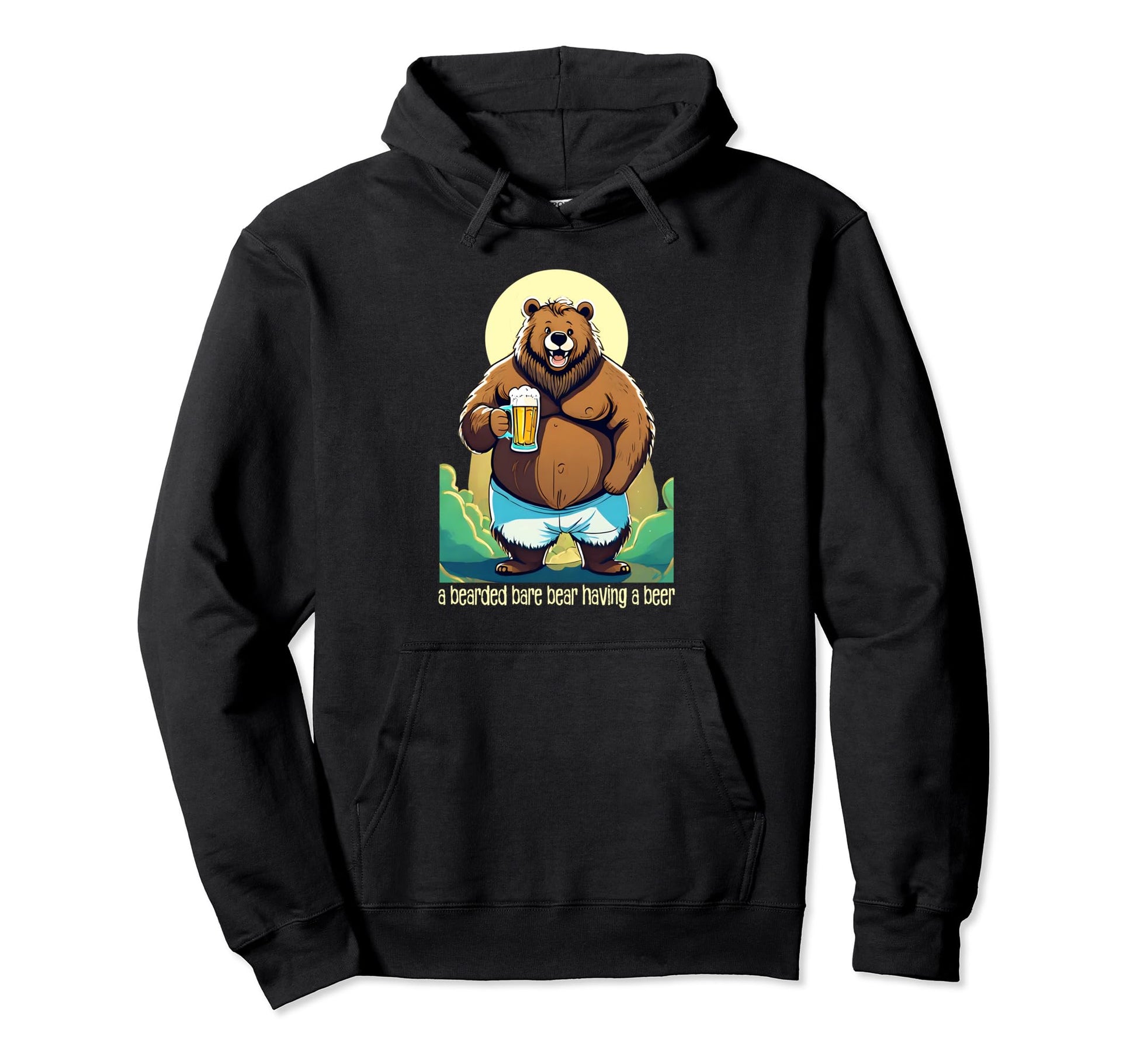 Bearded Bear Almost Bare Drinking Hoodie - Aesthetic Graphic for Adults - T-Shirt, Sweatshirt, Hoodie