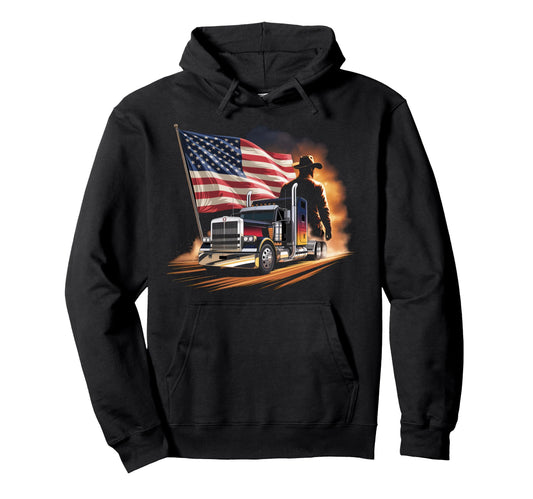 American Flag Trucker Dad Big Rig Hoodie - Minimalist Print Men Women - T-Shirt, Sweatshirt, Hoodie