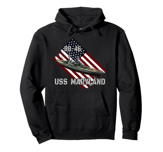 Battleship Uss Maryland Bb 46 Combat Hoodie - Minimalist Print for Adults - T-Shirt, Sweatshirt, Hoodie