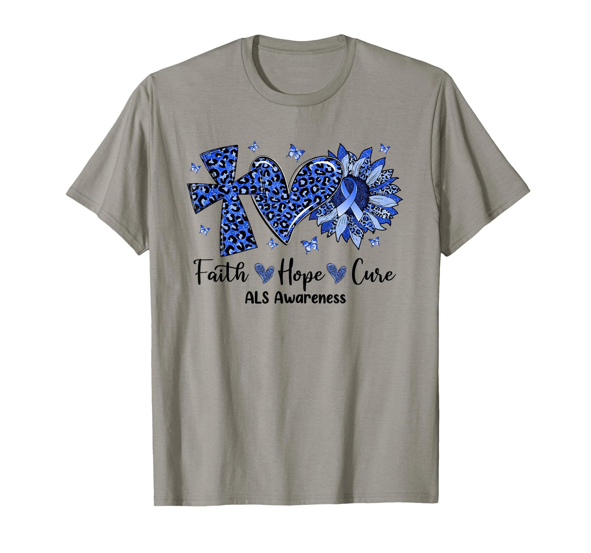 Faith Hope Cure Sunflower Leopard Als T-Shirt - Novelty Apparel Men Women - T-Shirt, Sweatshirt, Hoodie