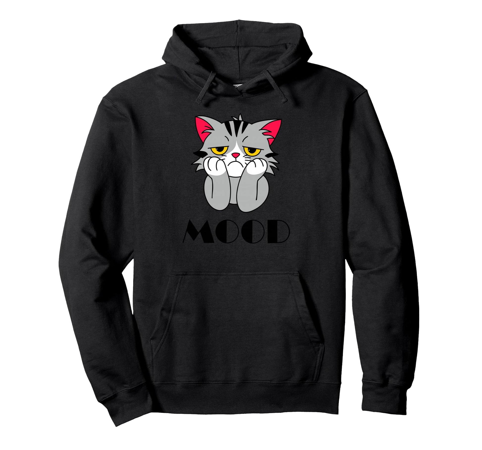 Sad Bored Tired Mood Vibes Cat Hoodie - Casual Everyday Wear for Adults - T-Shirt, Sweatshirt, Hoodie