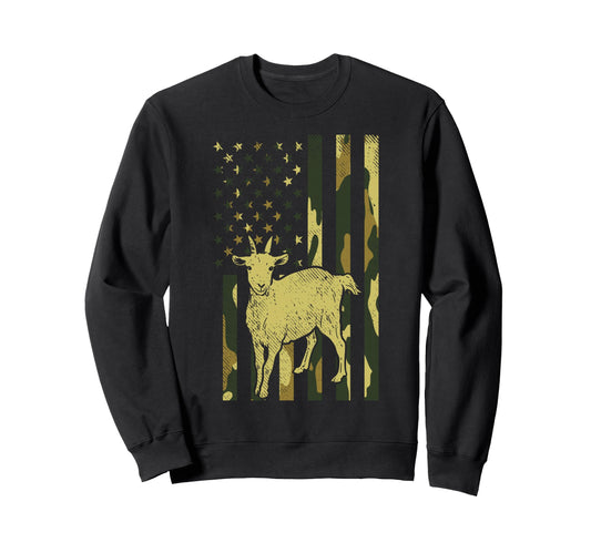 Camo Us Flag Goat Military Farm Sweatshirt - Fun Novelty Design Men Women - T-Shirt, Sweatshirt, Hoodie