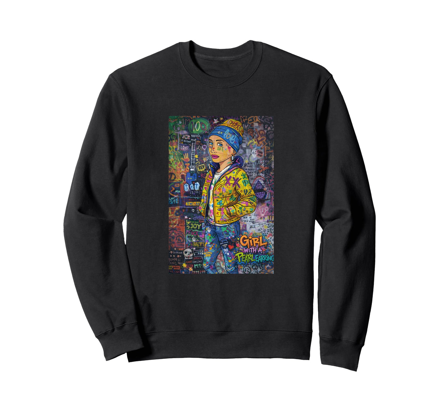 Graffiti Pearl Earring Colorful Sweatshirt - Streetwear Style for Adults - T-Shirt, Sweatshirt, Hoodie