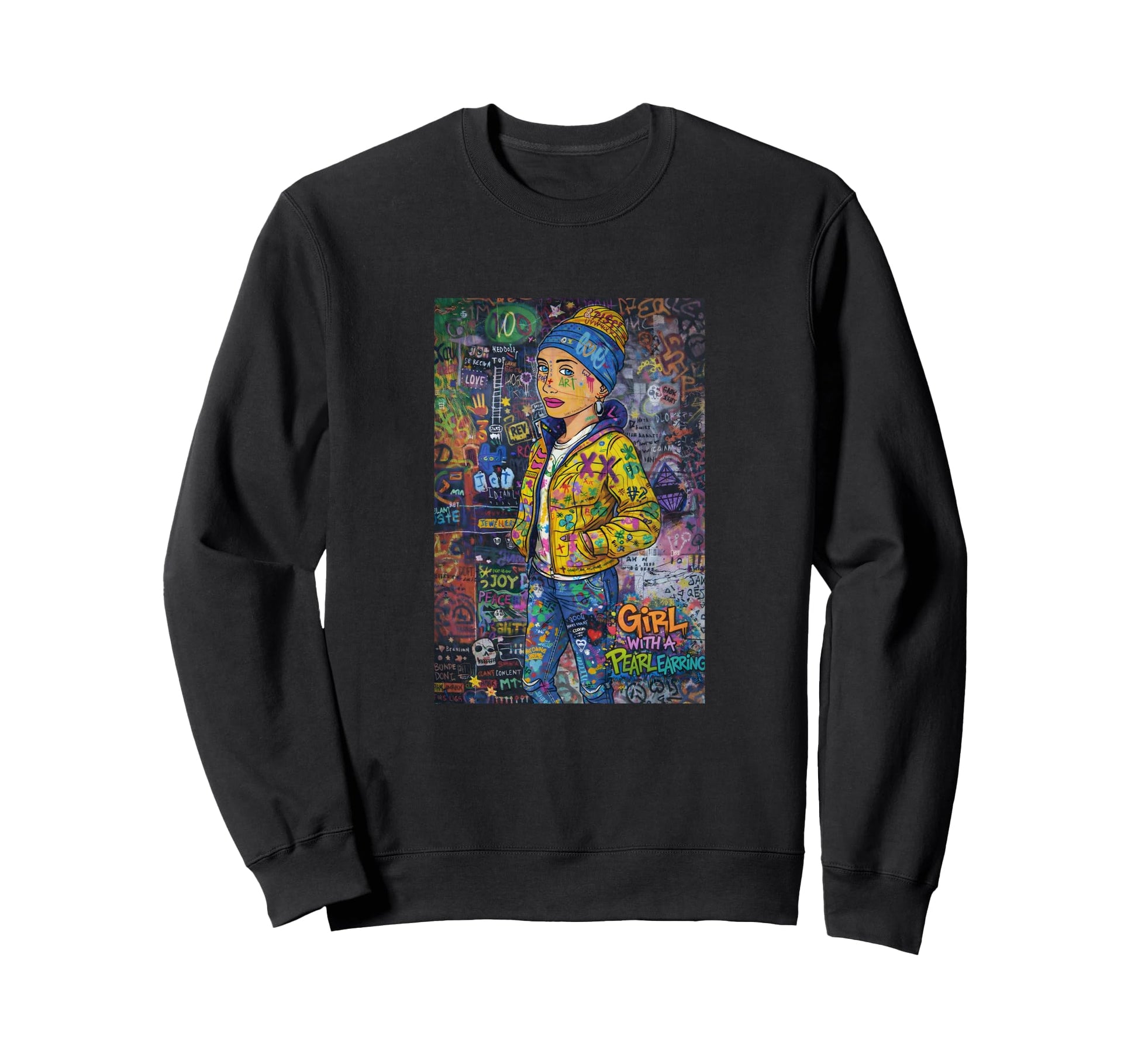 Graffiti Pearl Earring Colorful Sweatshirt - Streetwear Style for Adults - T-Shirt, Sweatshirt, Hoodie