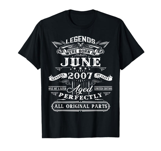 19Th Birthday Gift Legend Born June 2007 T-Shirt - Trendy Graphic Unisex - T-Shirt, Sweatshirt, Hoodie