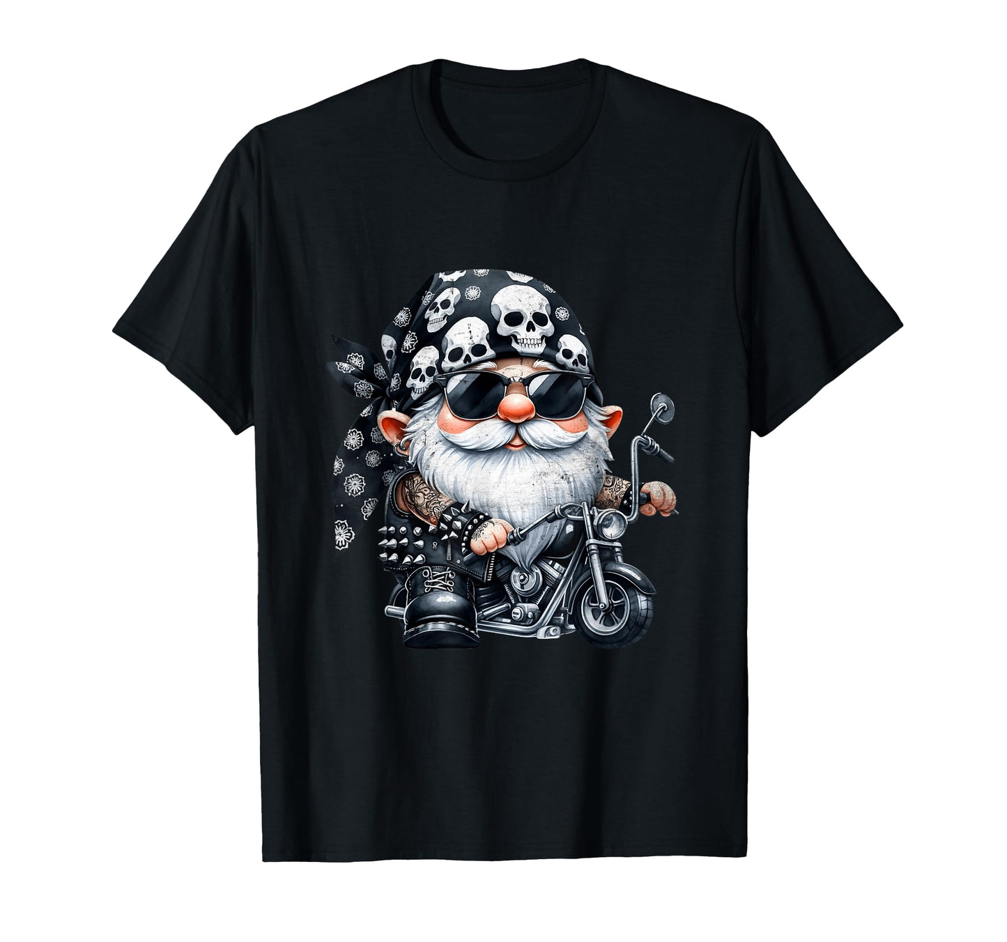 Funny Motorcycle Gnome Black Skull T-Shirt - Custom Art Print for Adults - T-Shirt, Sweatshirt, Hoodie