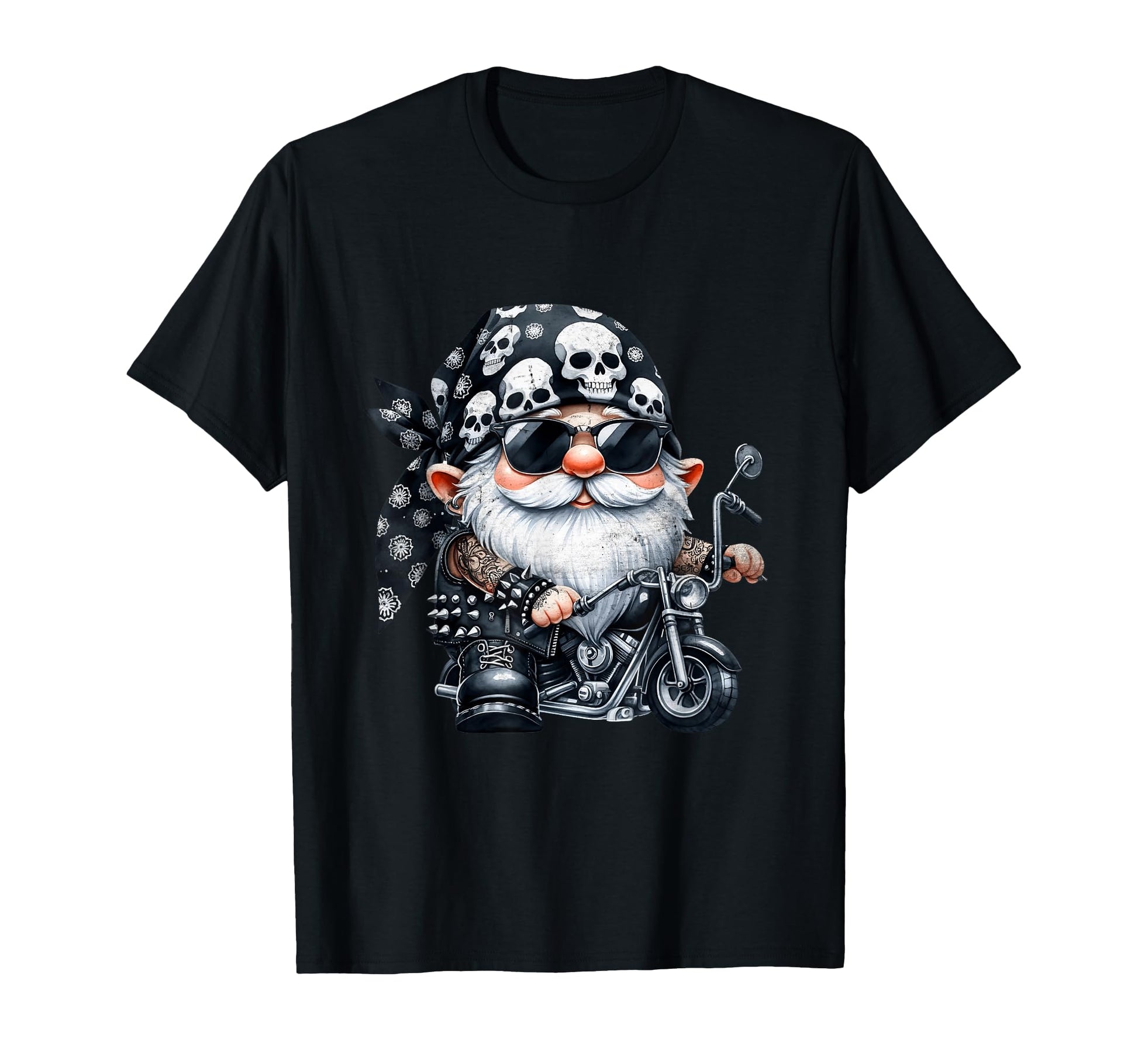 Funny Motorcycle Gnome Black Skull T-Shirt - Custom Art Print for Adults - T-Shirt, Sweatshirt, Hoodie