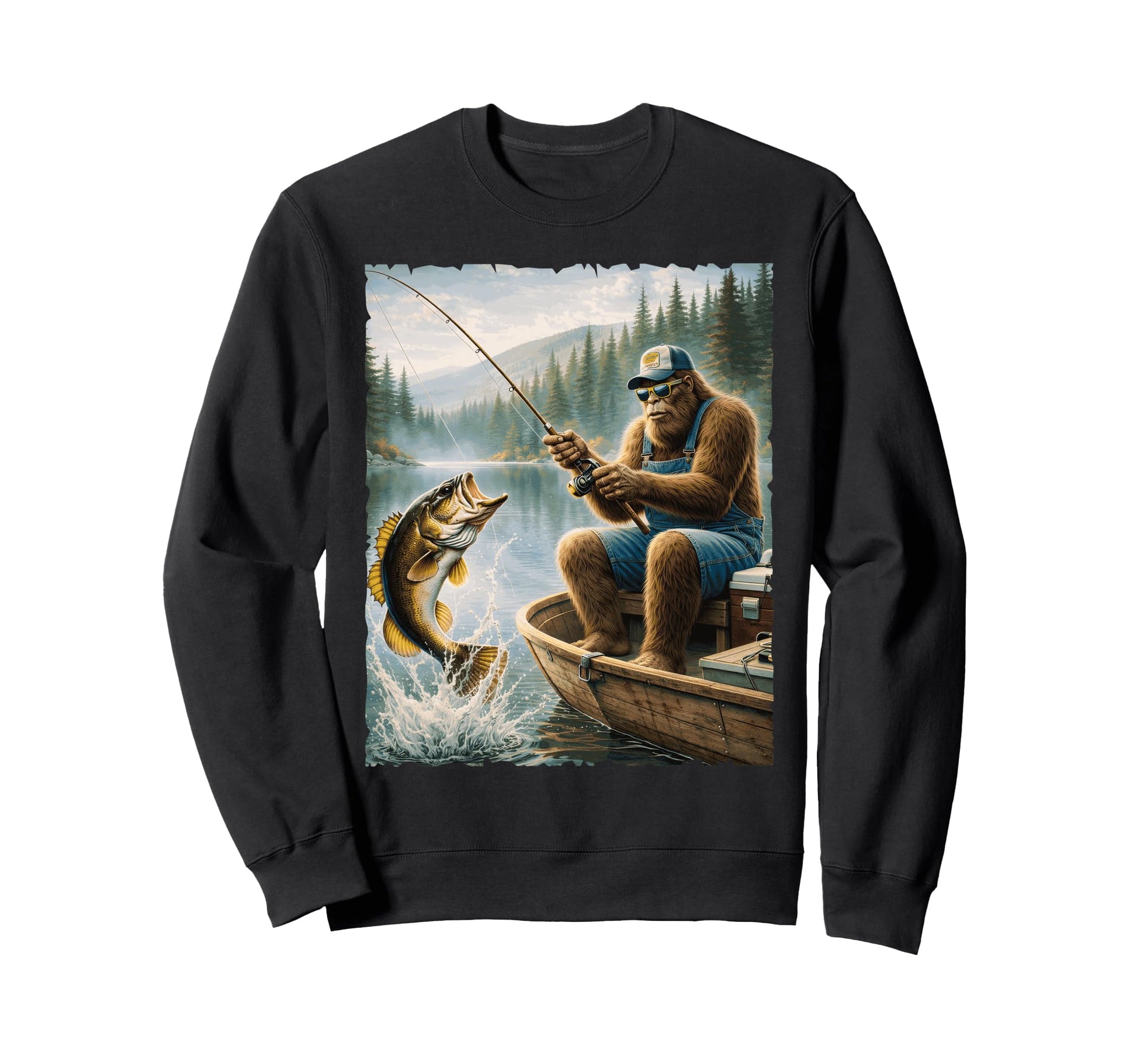 Bigfoot Bass Fishing Funny Sasquatch Sweatshirt - Unique Graphic Unisex - T-Shirt, Sweatshirt, Hoodie