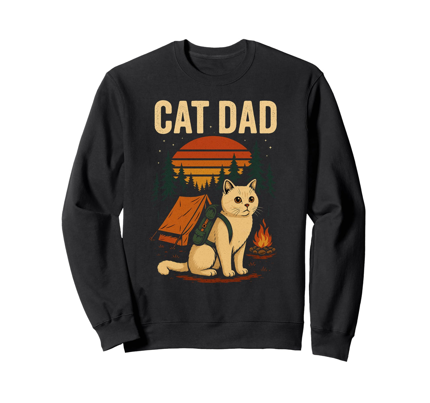 British Shorthair Cat Dad Camping Sweatshirt - Unique Graphic Men Women - T-Shirt, Sweatshirt, Hoodie