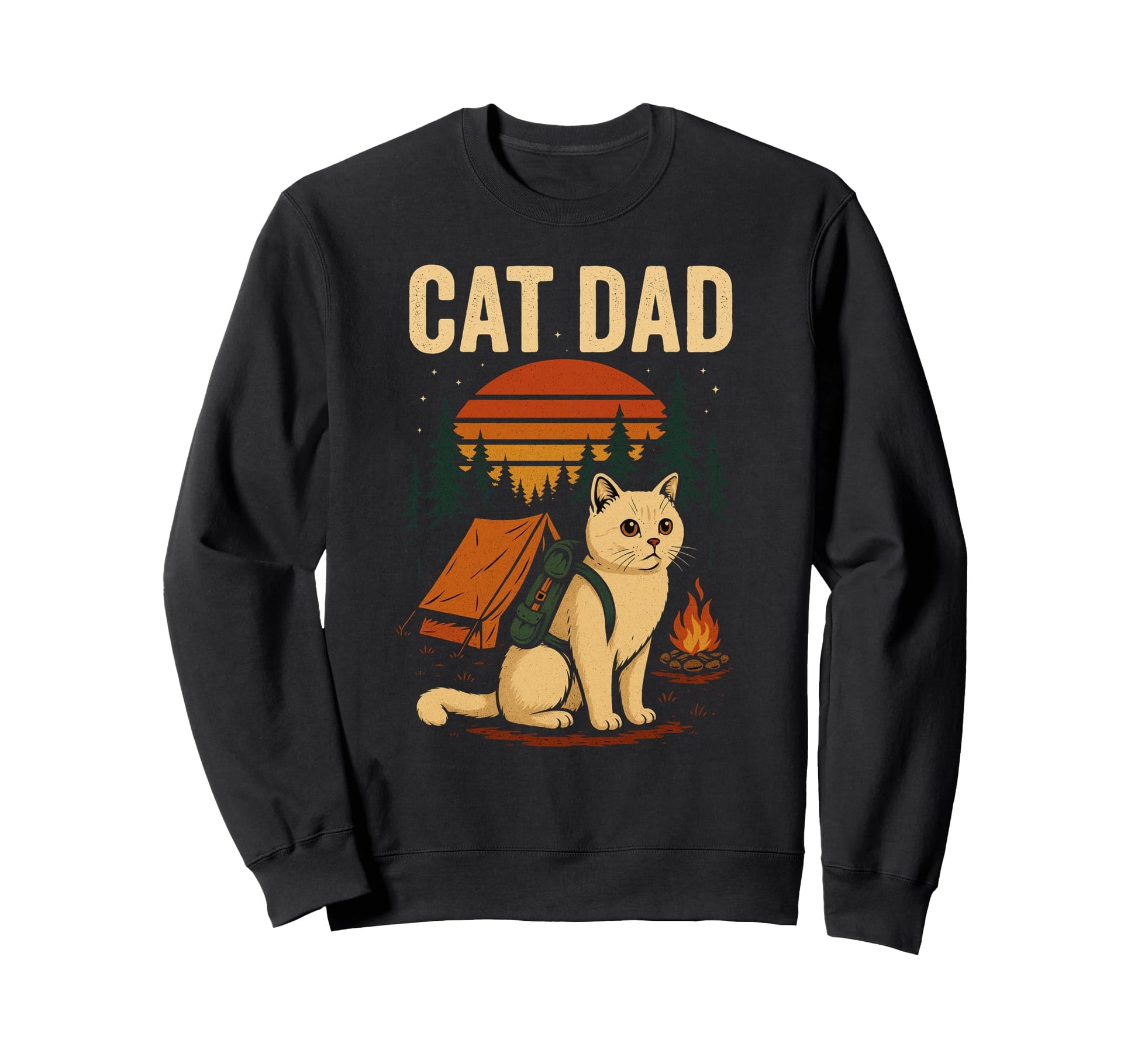 British Shorthair Cat Dad Camping Sweatshirt - Unique Graphic Men Women - T-Shirt, Sweatshirt, Hoodie