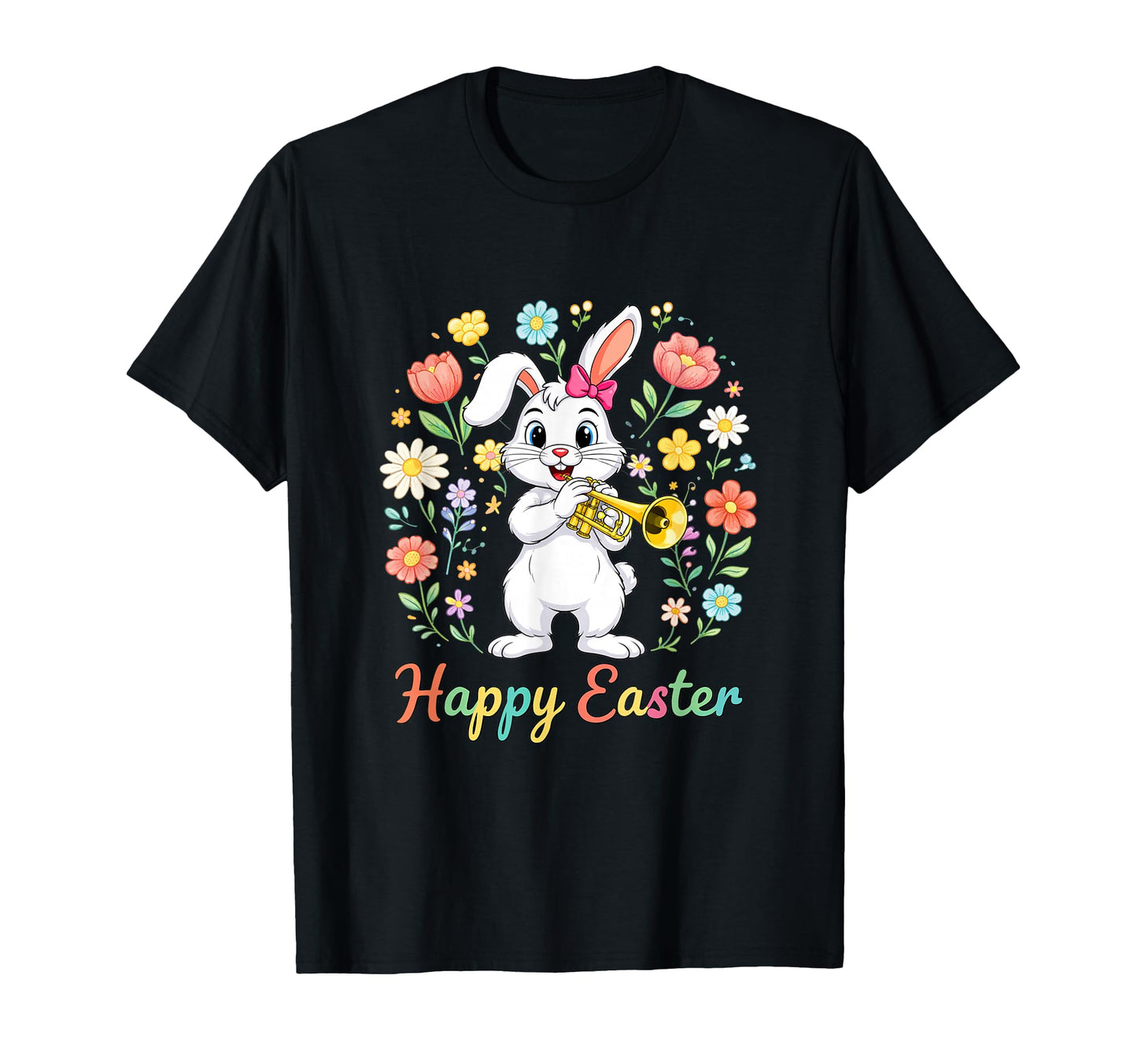 Happy Easter Bunny Playing Trumpet T-Shirt - Unique Graphic Men Women - T-Shirt, Sweatshirt, Hoodie