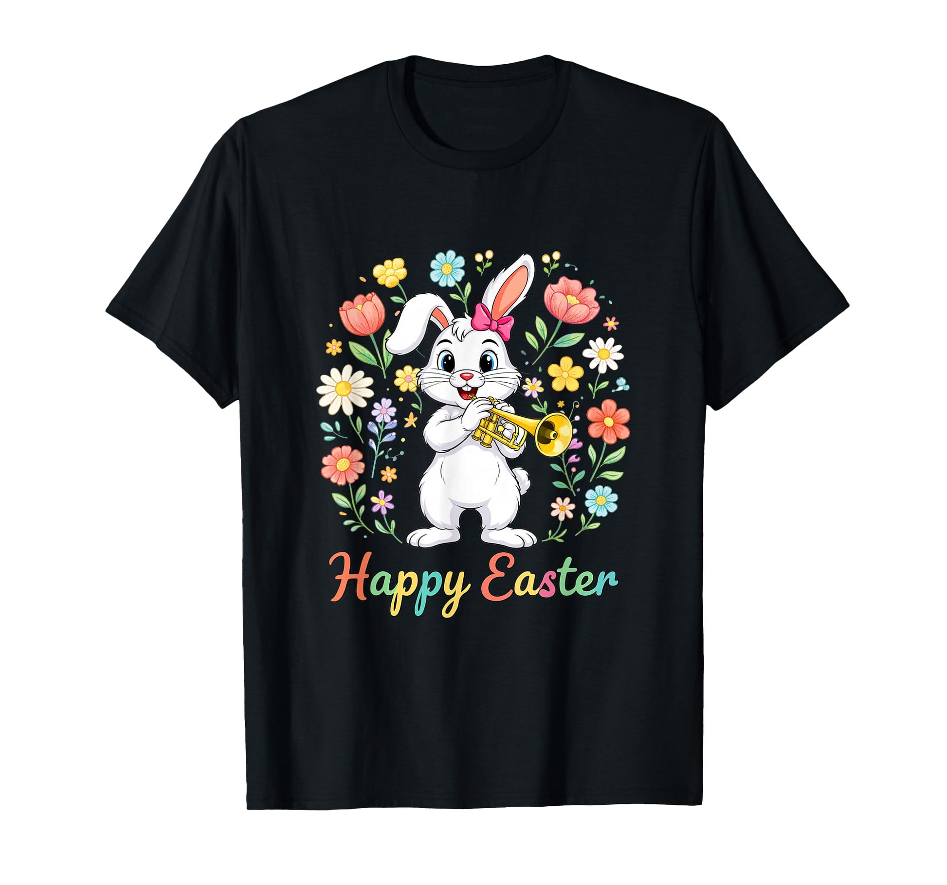 Happy Easter Bunny Playing Trumpet T-Shirt - Unique Graphic Men Women - T-Shirt, Sweatshirt, Hoodie