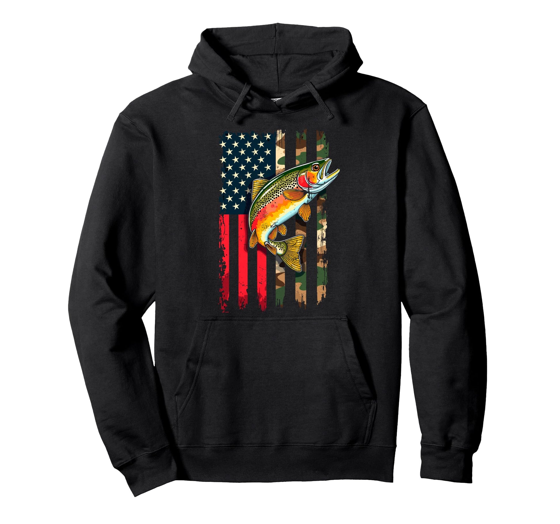 Us American Flag Fishing Lover Fish Trout Hoodie - Minimalist Print Unisex - T-Shirt, Sweatshirt, Hoodie
