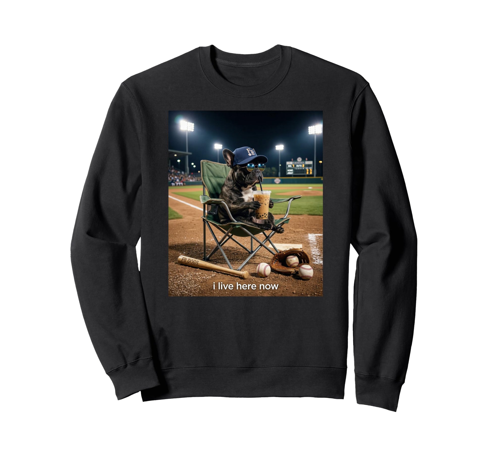 Funny Pug Dog Iced Coffee I Live Here Sweatshirt - Graphic Print Unisex - T-Shirt, Sweatshirt, Hoodie