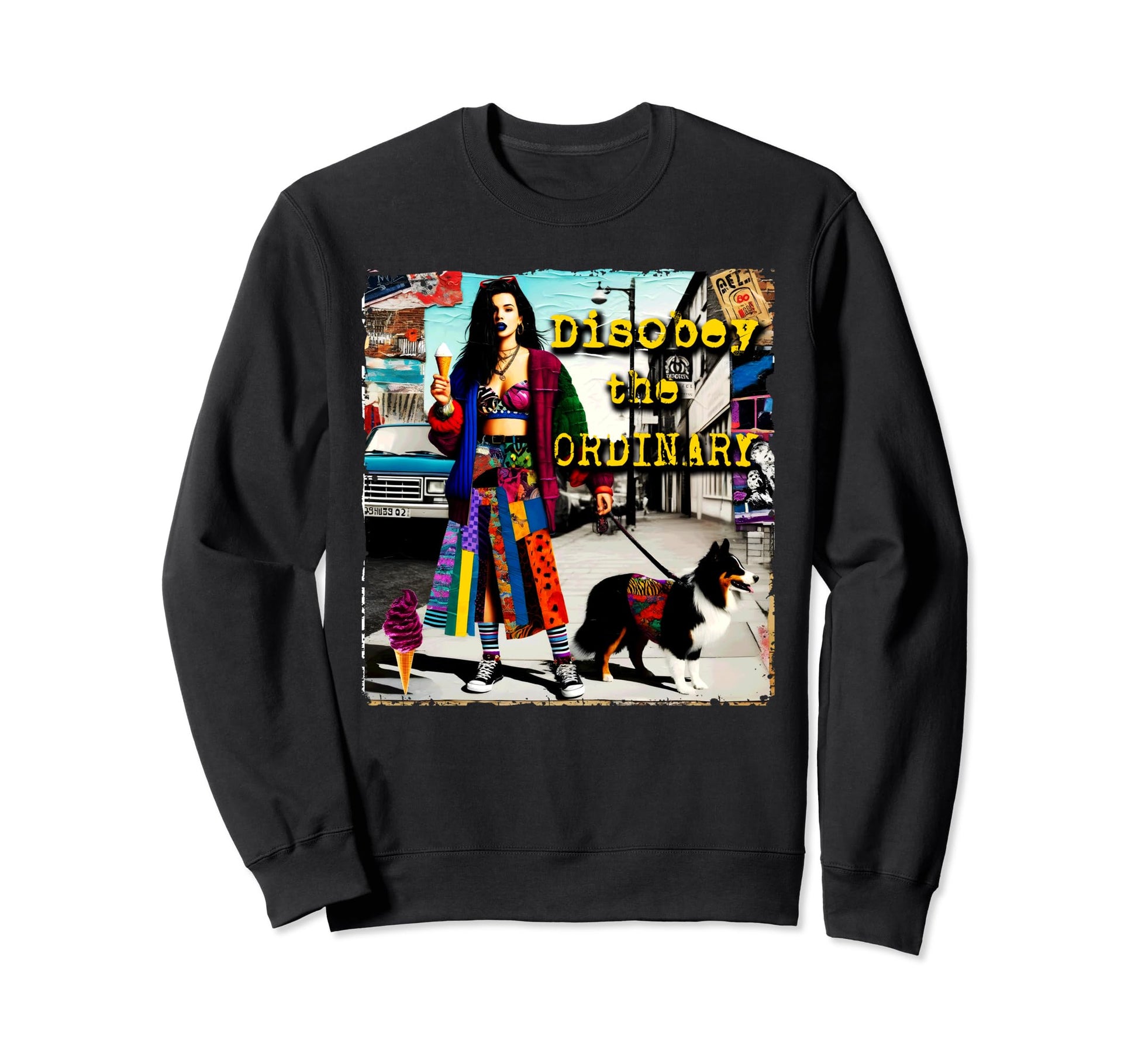90S Dog Pop Punk Grunge Colorful Sweatshirt - Aesthetic Graphic for Adults - T-Shirt, Sweatshirt, Hoodie