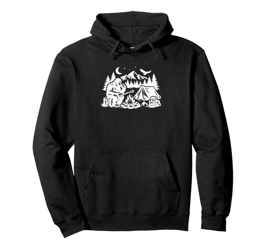 Camping Bigfoot Funny Camper Sasquatch Hoodie - Fun Novelty Design Unisex - T-Shirt, Sweatshirt, Hoodie