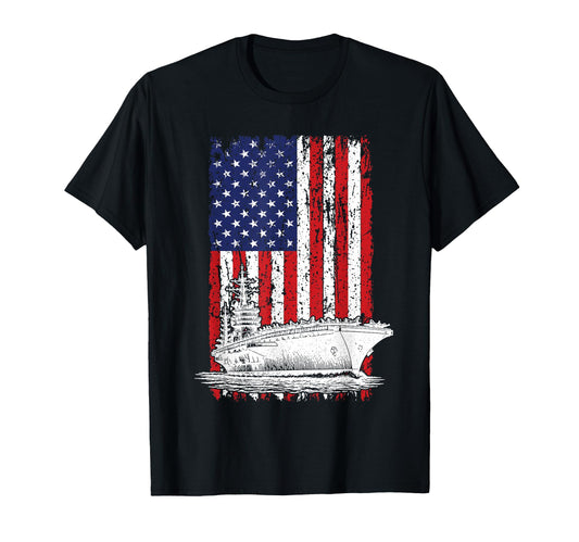 Aircraft Carrier American Flag Retired T-Shirt - Graphic Print for Adults - T-Shirt, Sweatshirt, Hoodie