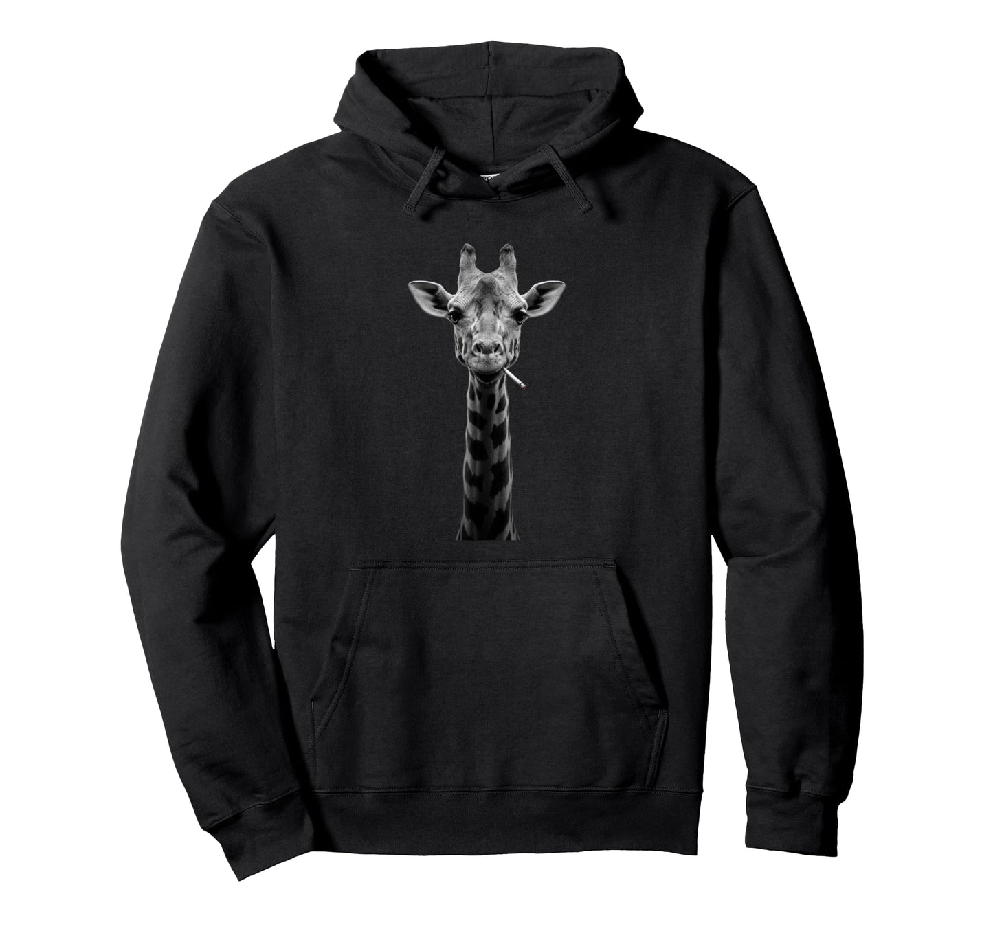 Giraffe Smoking Cigarette Black White Hoodie - Custom Art Print Men Women - T-Shirt, Sweatshirt, Hoodie