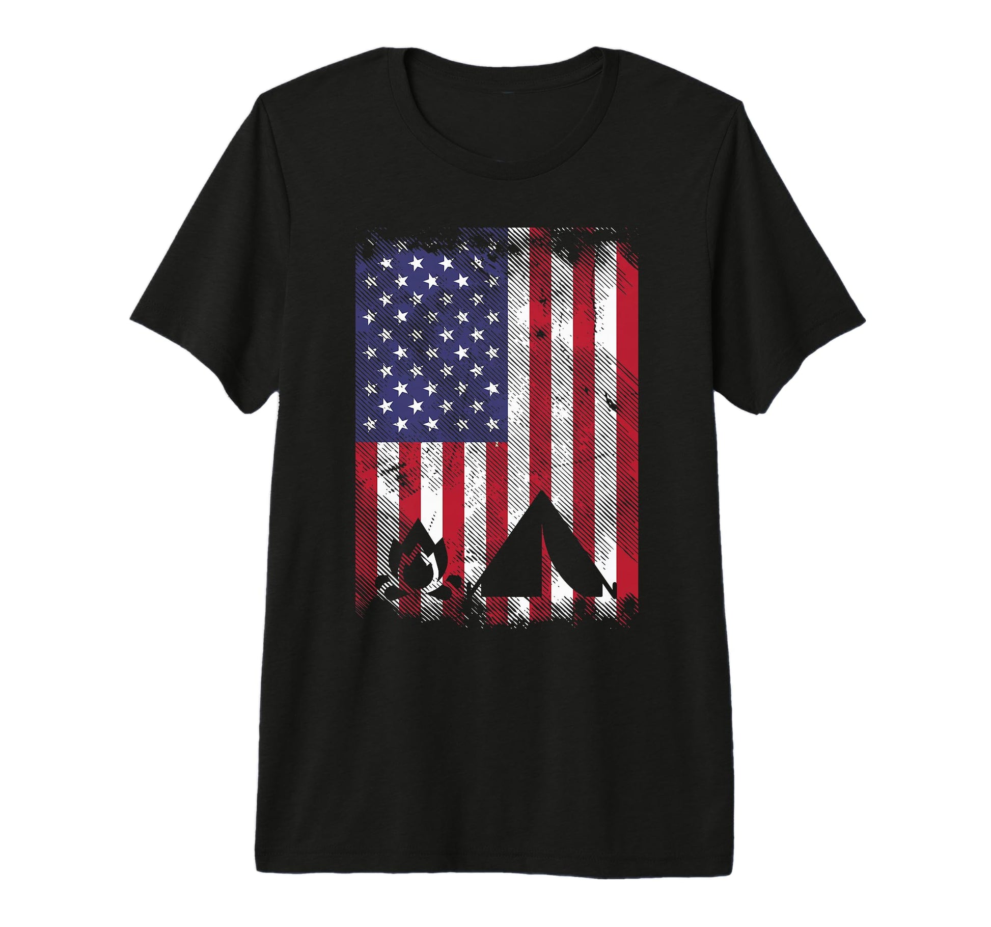 American Flag Campfire Tent Camping T-Shirt - Graphic Print for Adults - T-Shirt, Sweatshirt, Hoodie