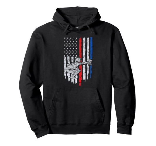 Baseball Us Flag Baseball Dad Player Hoodie - Fun Novelty Design Men Women - T-Shirt, Sweatshirt, Hoodie