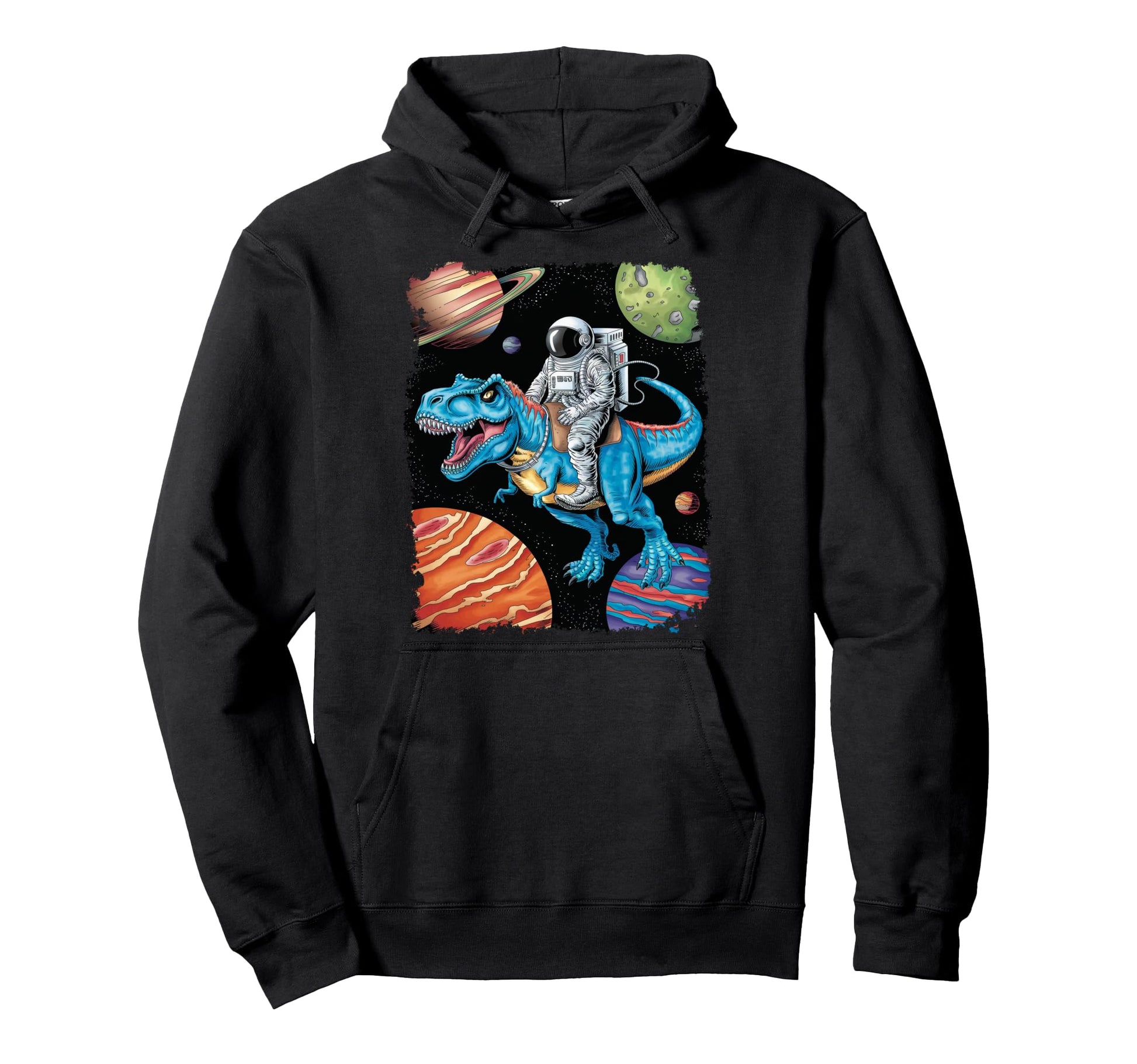 Pop Art Astronaut Riding Dinosaur Space Hoodie - Custom Art Print Men Women - T-Shirt, Sweatshirt, Hoodie