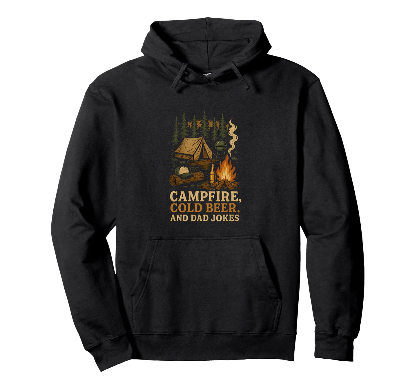 Campfire Cold Beer And Dad Jokes Hoodie - Trendy Graphic Men Women - T-Shirt, Sweatshirt, Hoodie