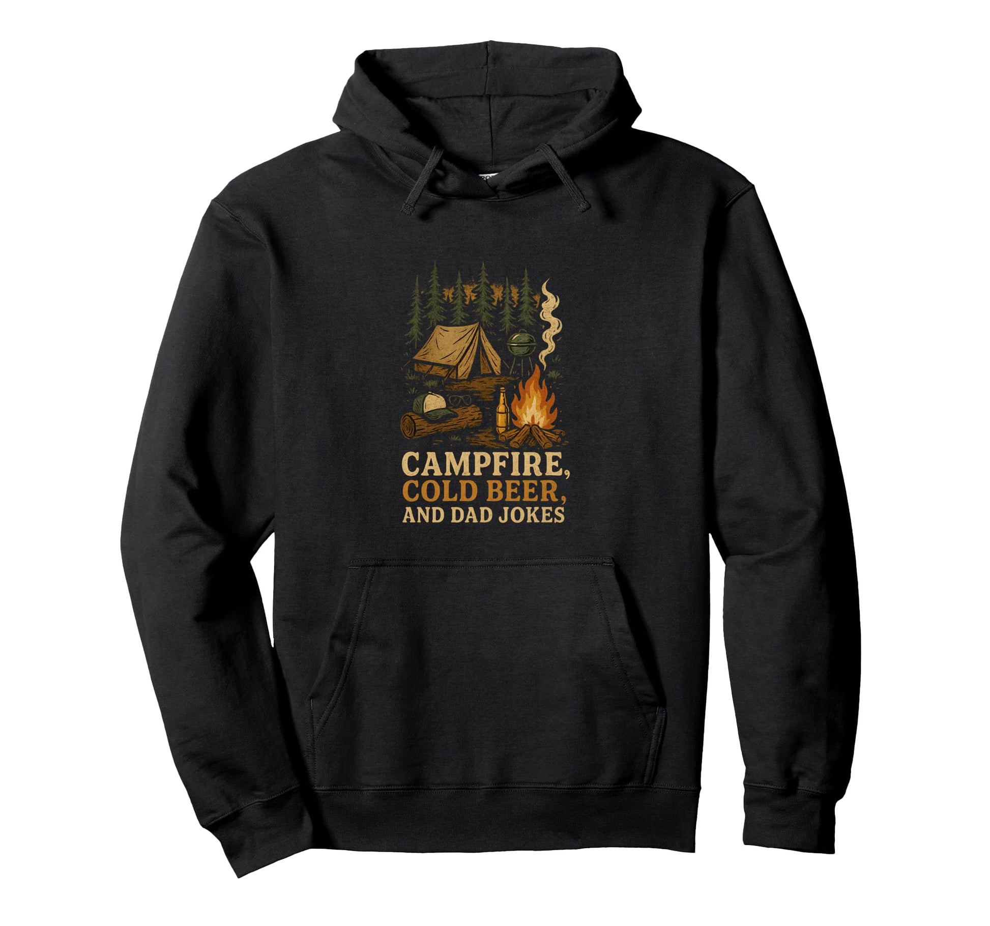 Campfire Cold Beer And Dad Jokes Hoodie - Trendy Graphic Men Women - T-Shirt, Sweatshirt, Hoodie