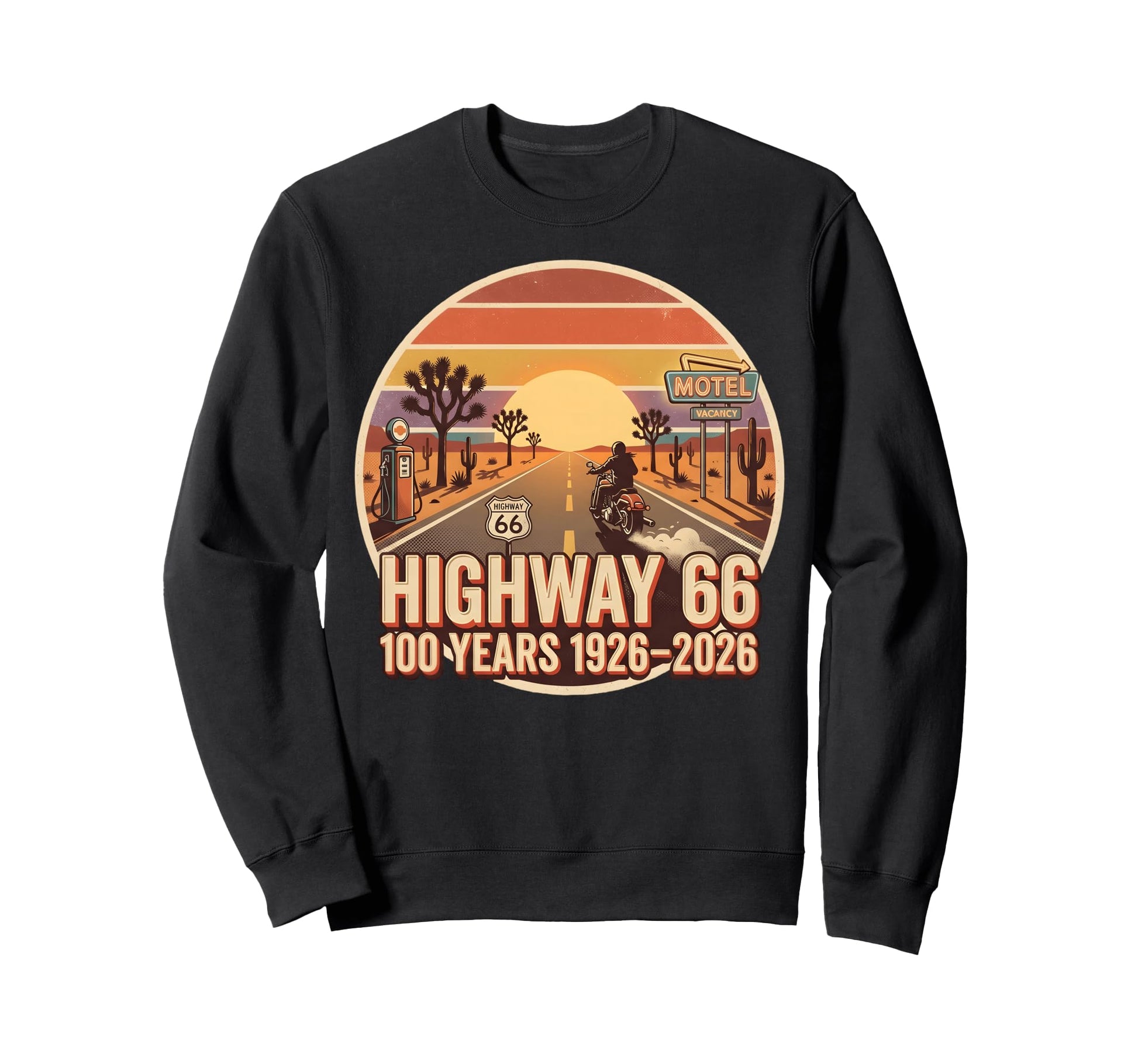 Highway 66 100 Years 1926 2026 Biker Sweatshirt - Novelty Apparel Unisex - T-Shirt, Sweatshirt, Hoodie