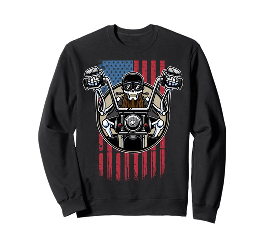 Biker Dad American Us Flag Sweatshirt - Casual Everyday Wear Unisex - T-Shirt, Sweatshirt, Hoodie