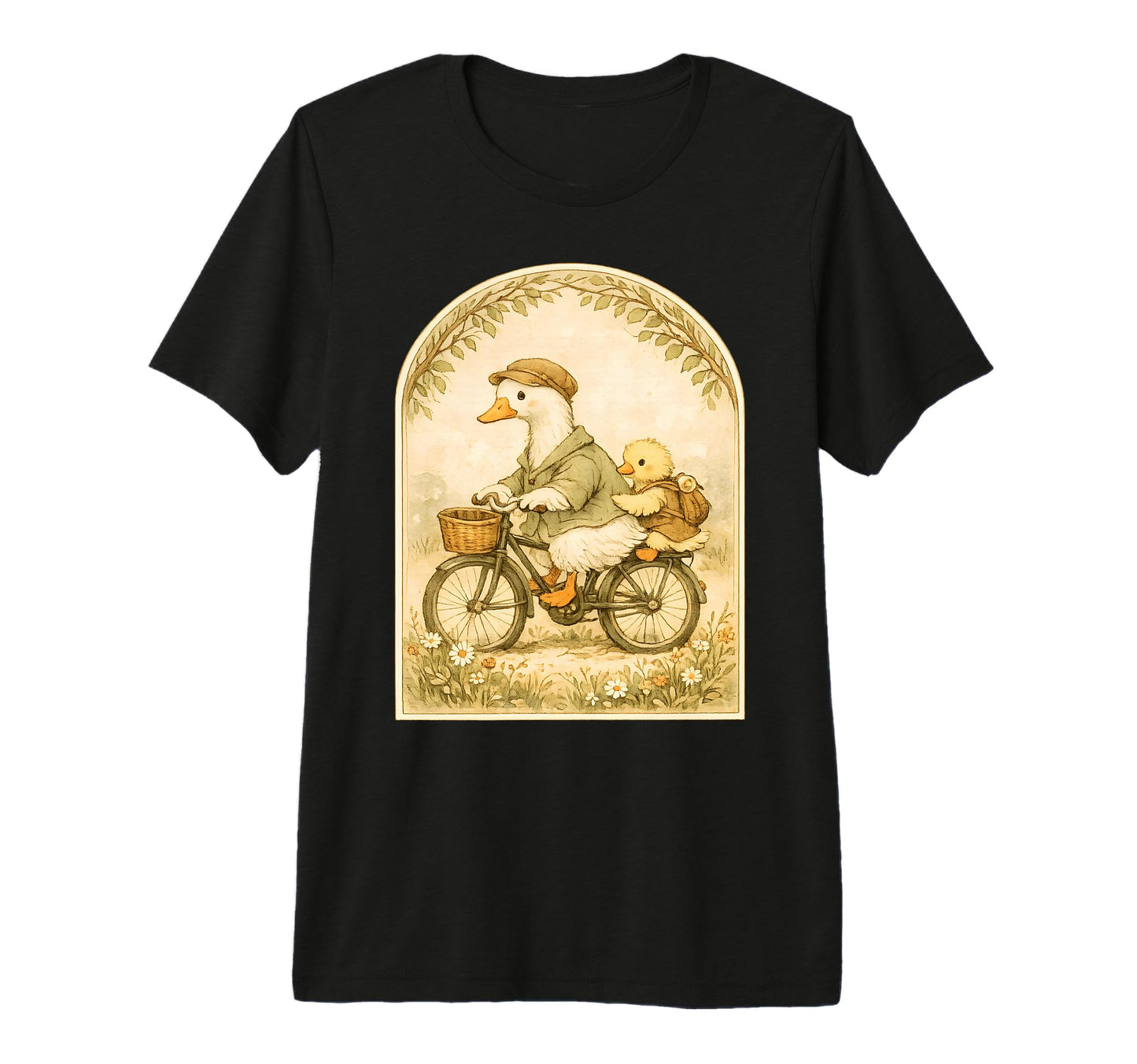 Goose Father Son Pastoral Cycling Scene T-Shirt - Graphic Print Unisex - T-Shirt, Sweatshirt, Hoodie