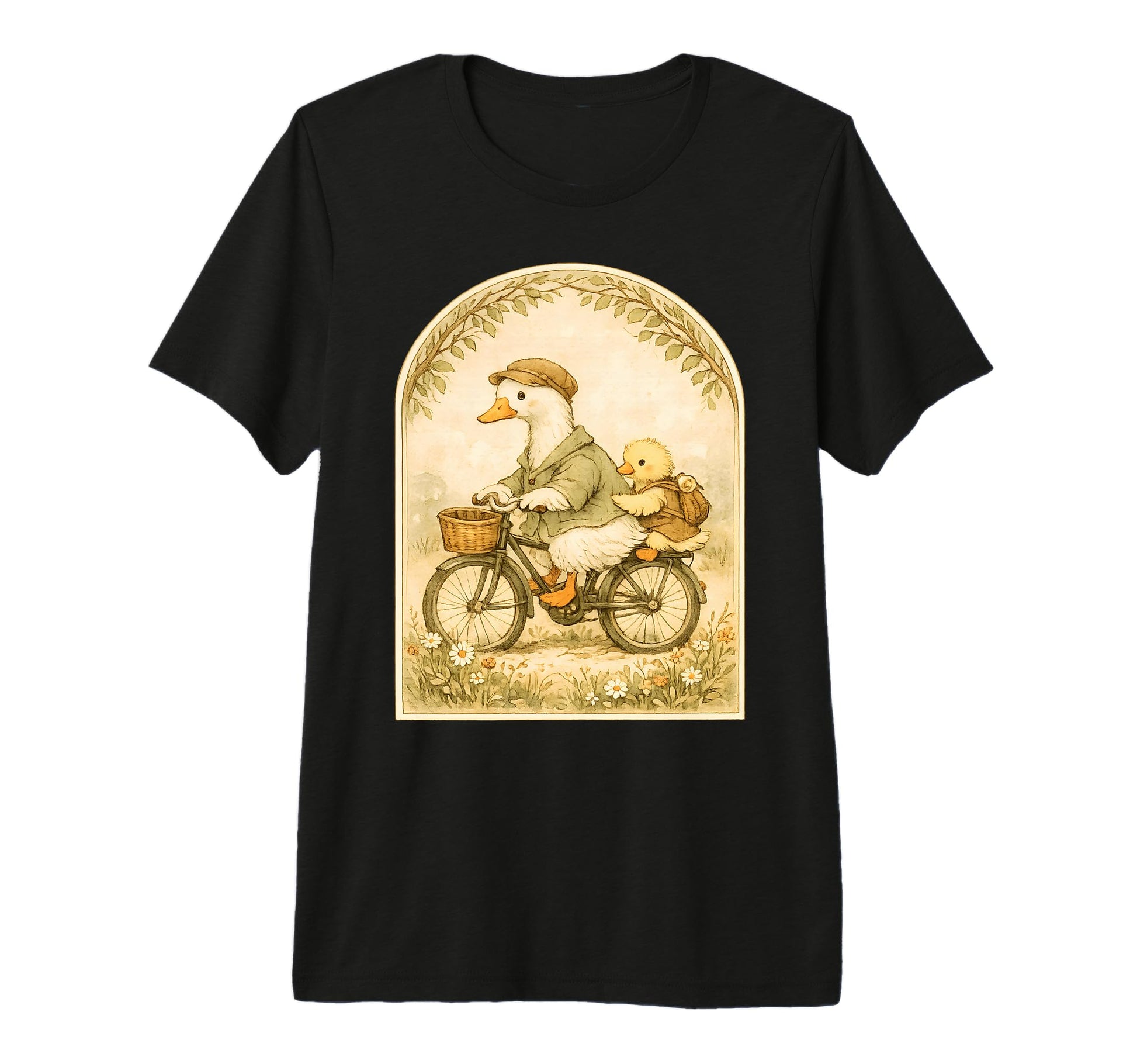Goose Father Son Pastoral Cycling Scene T-Shirt - Graphic Print Unisex - T-Shirt, Sweatshirt, Hoodie