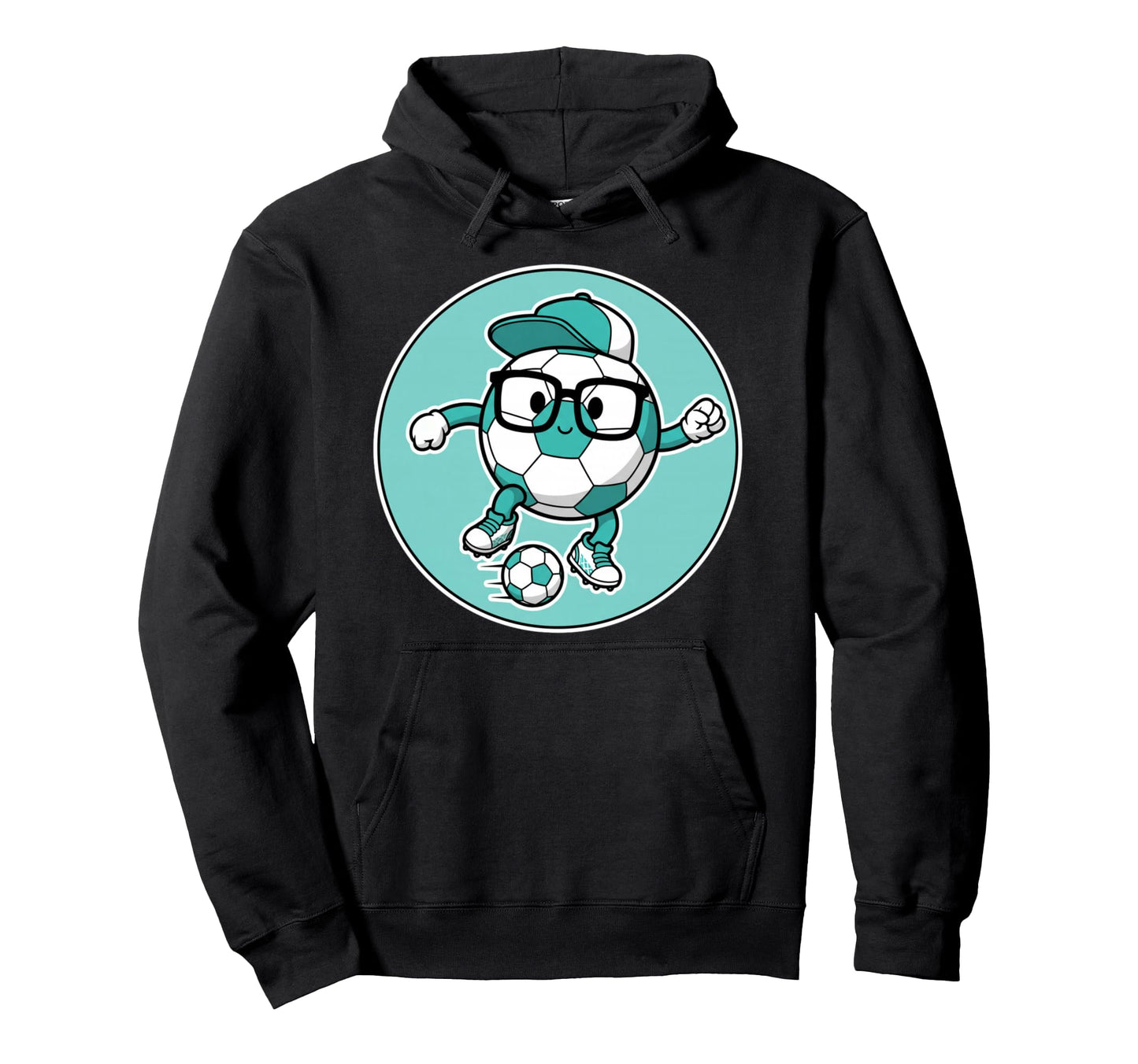 Funny Soccer Ball Character Glasses Circle Hoodie - Graphic Print Unisex - T-Shirt, Sweatshirt, Hoodie
