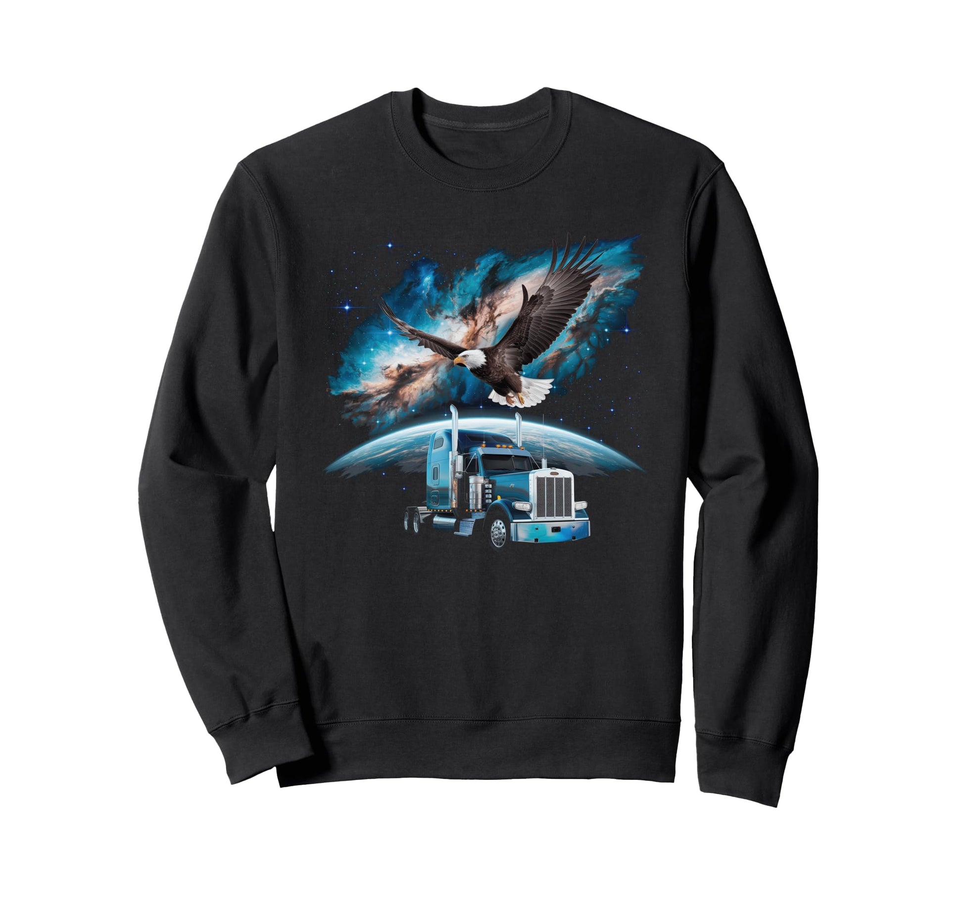 American Flag Trucker Dad Big Sweatshirt - Aesthetic Graphic for Adults - T-Shirt, Sweatshirt, Hoodie